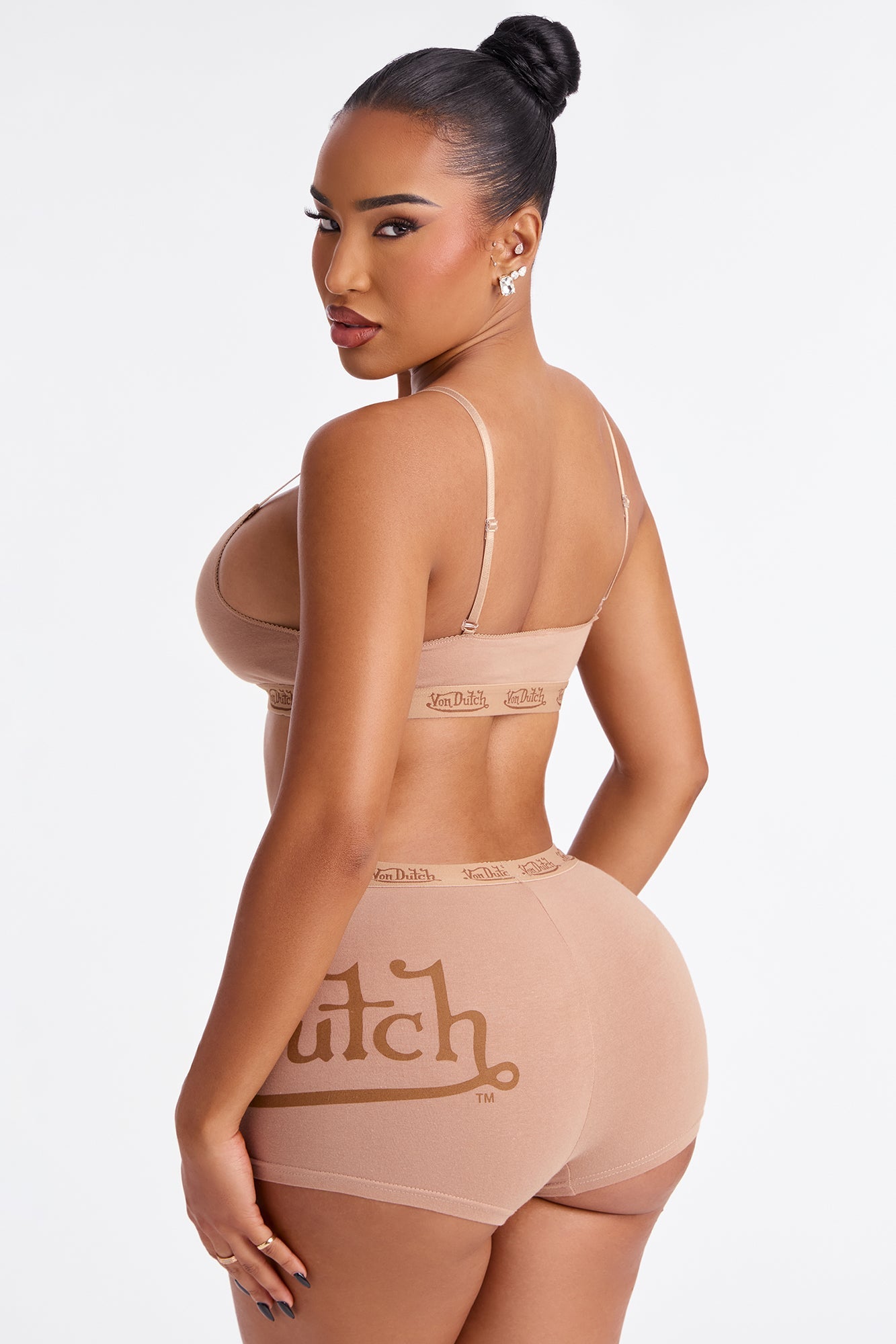 Von Dutch Boyshort And Bralette 2 Piece Set - Tan