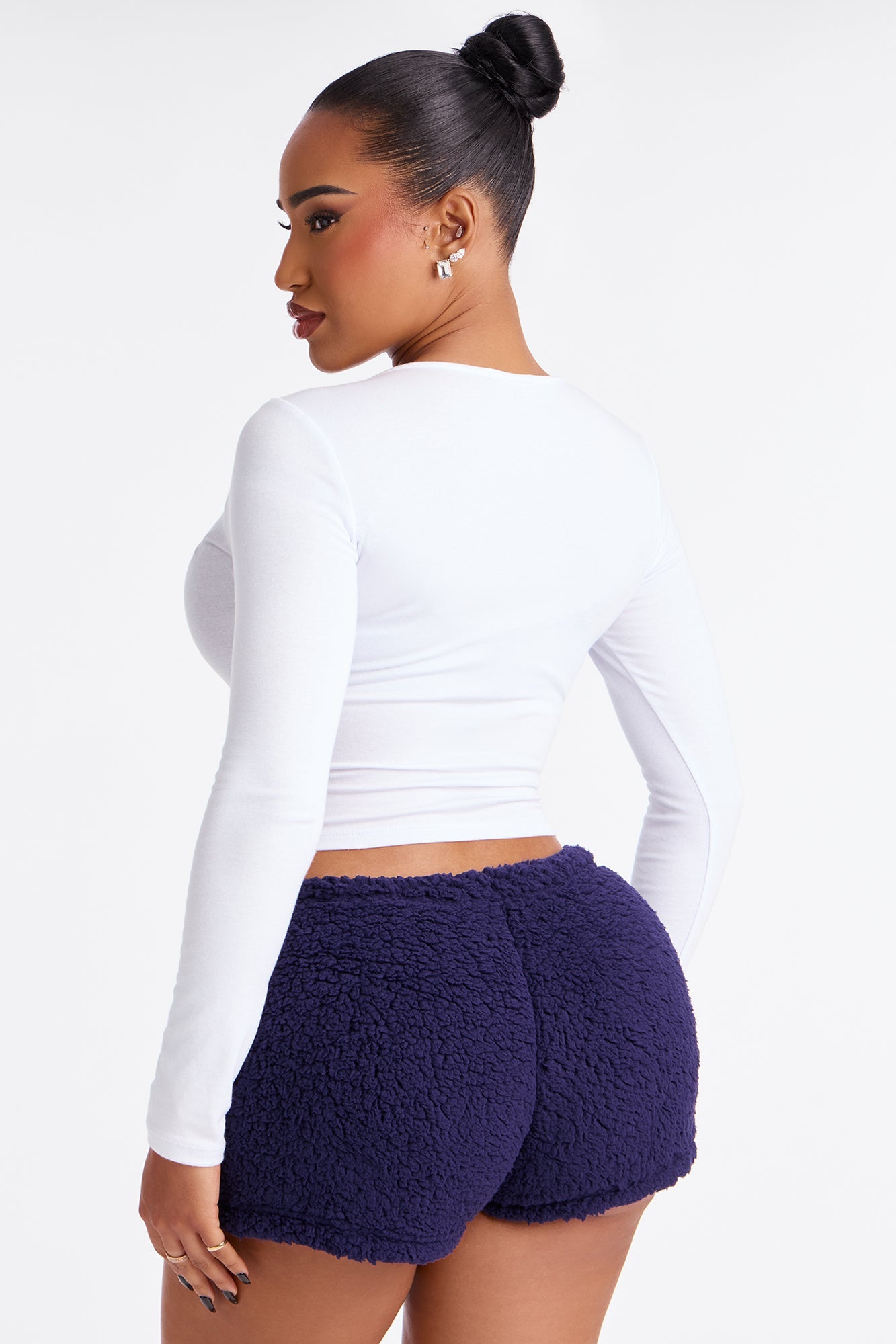 Snow Over It Embroidered Sherpa PJ Shorts - Navy