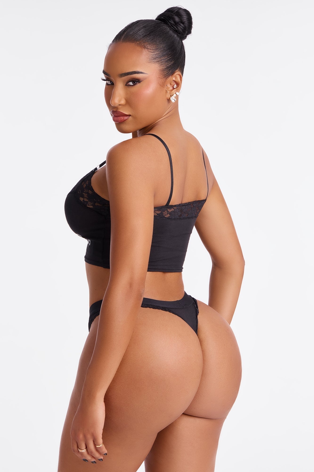 Von Dutch Lace Thong And Cami 2 Piece Set - Black