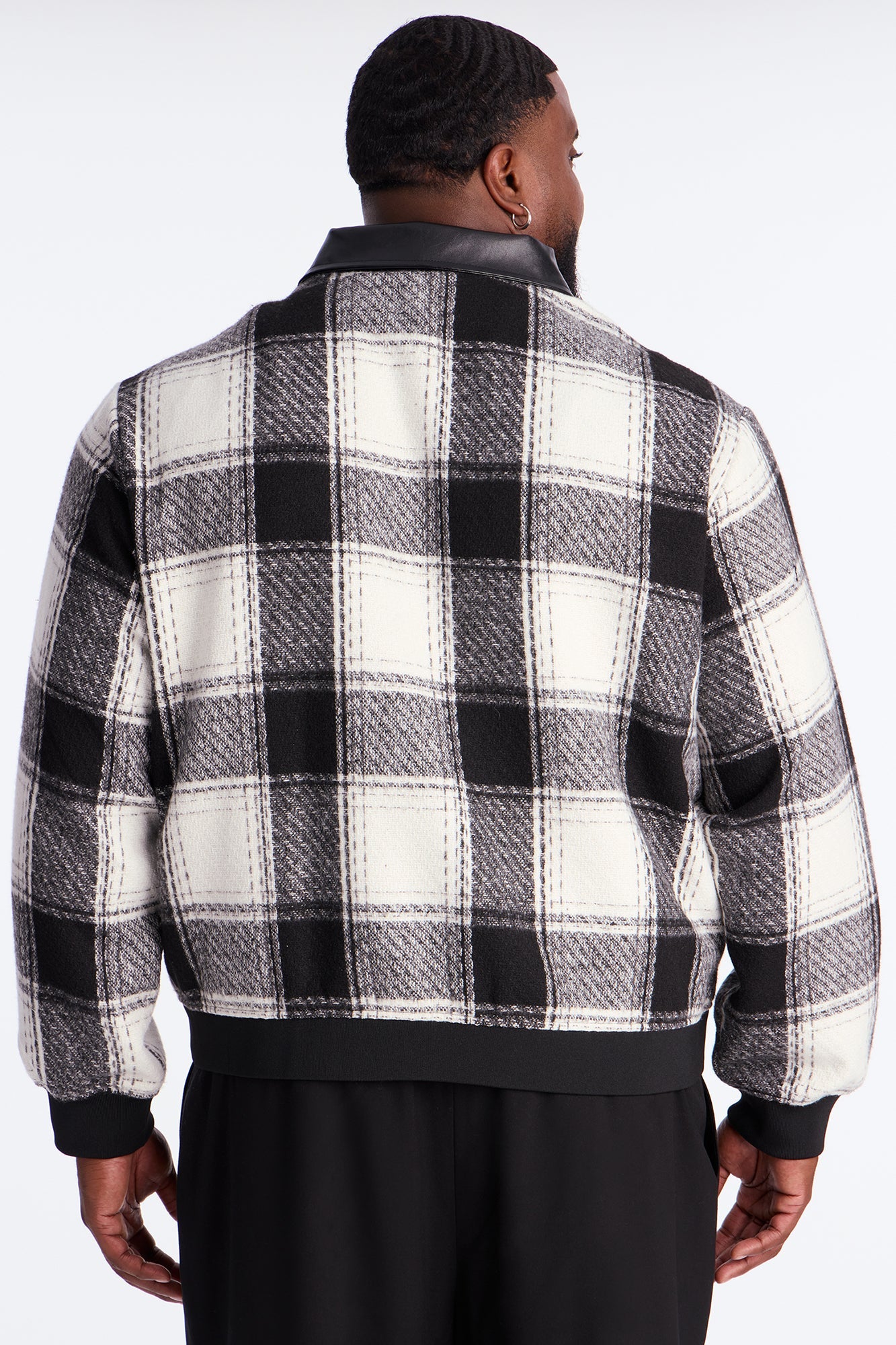 Tweed Plaid Bomber Jacket - Black