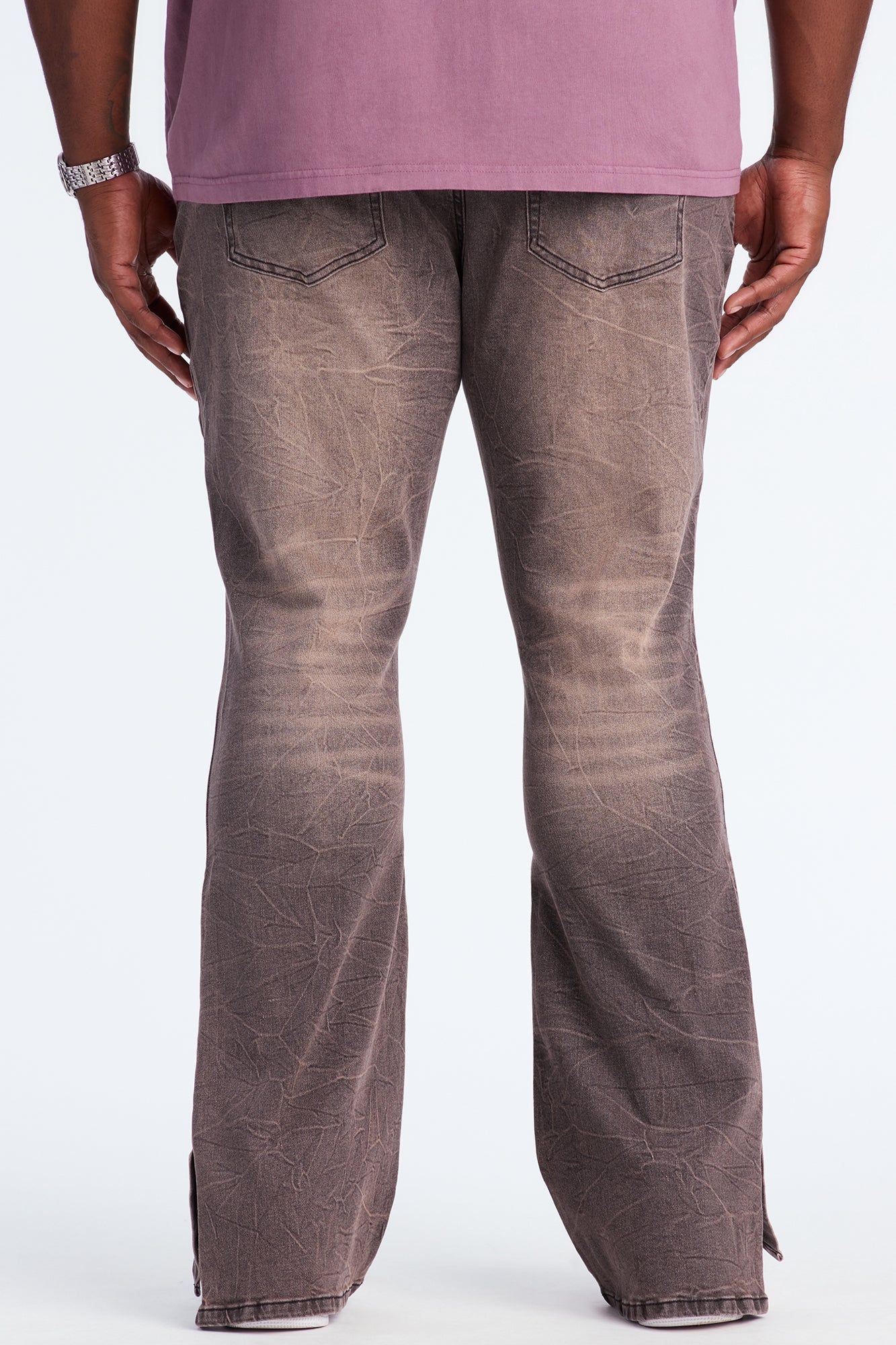 Stacked Skinny Flare Slit Dive Jean - Grey