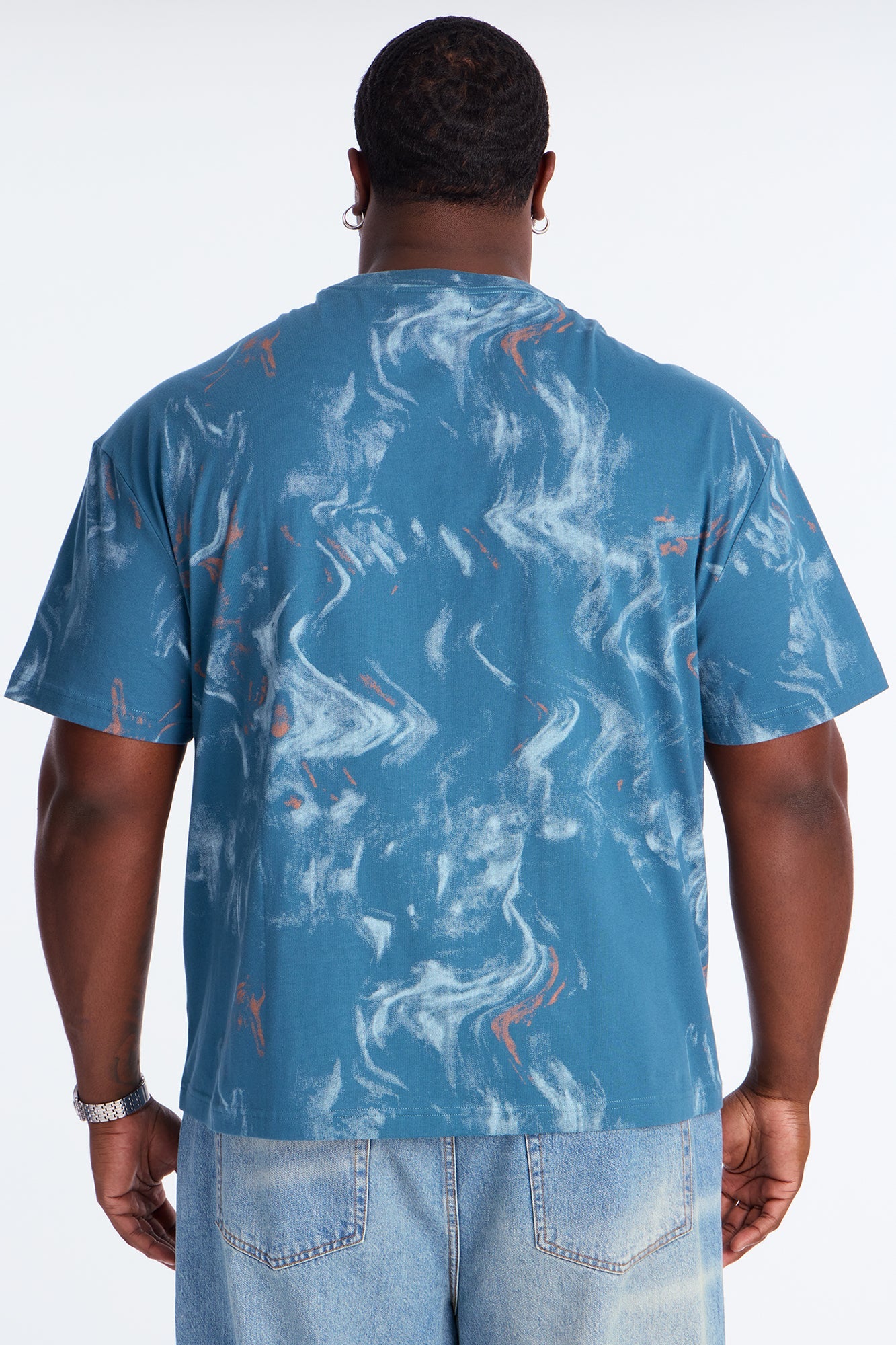 Marble Print Relaxed Tee - Blue/combo