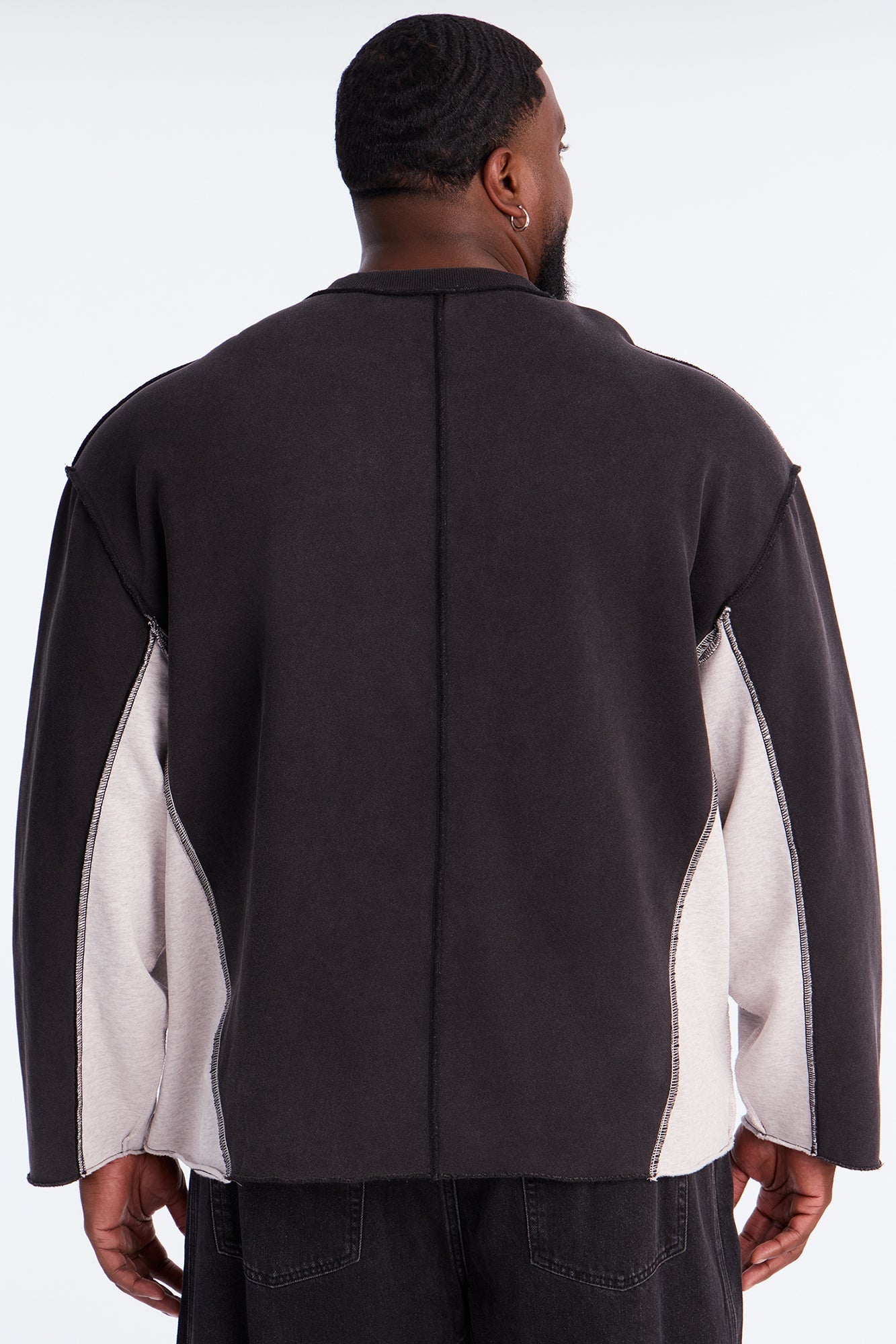 Tyson Relaxed Colorblock Panel Crewneck Sweatshirt - Black Wash