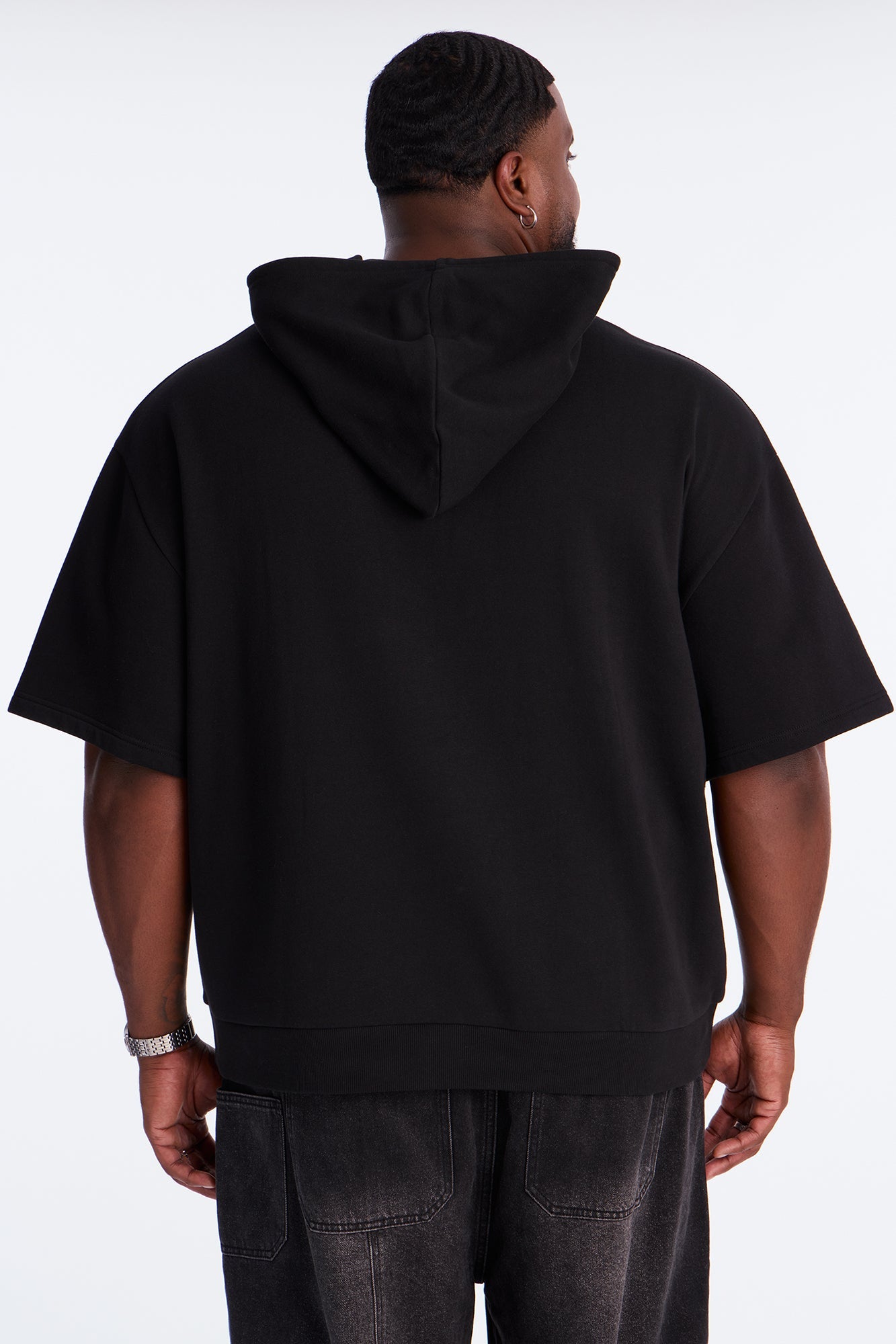 Standout Cording Short Sleeve Hoodie - Black