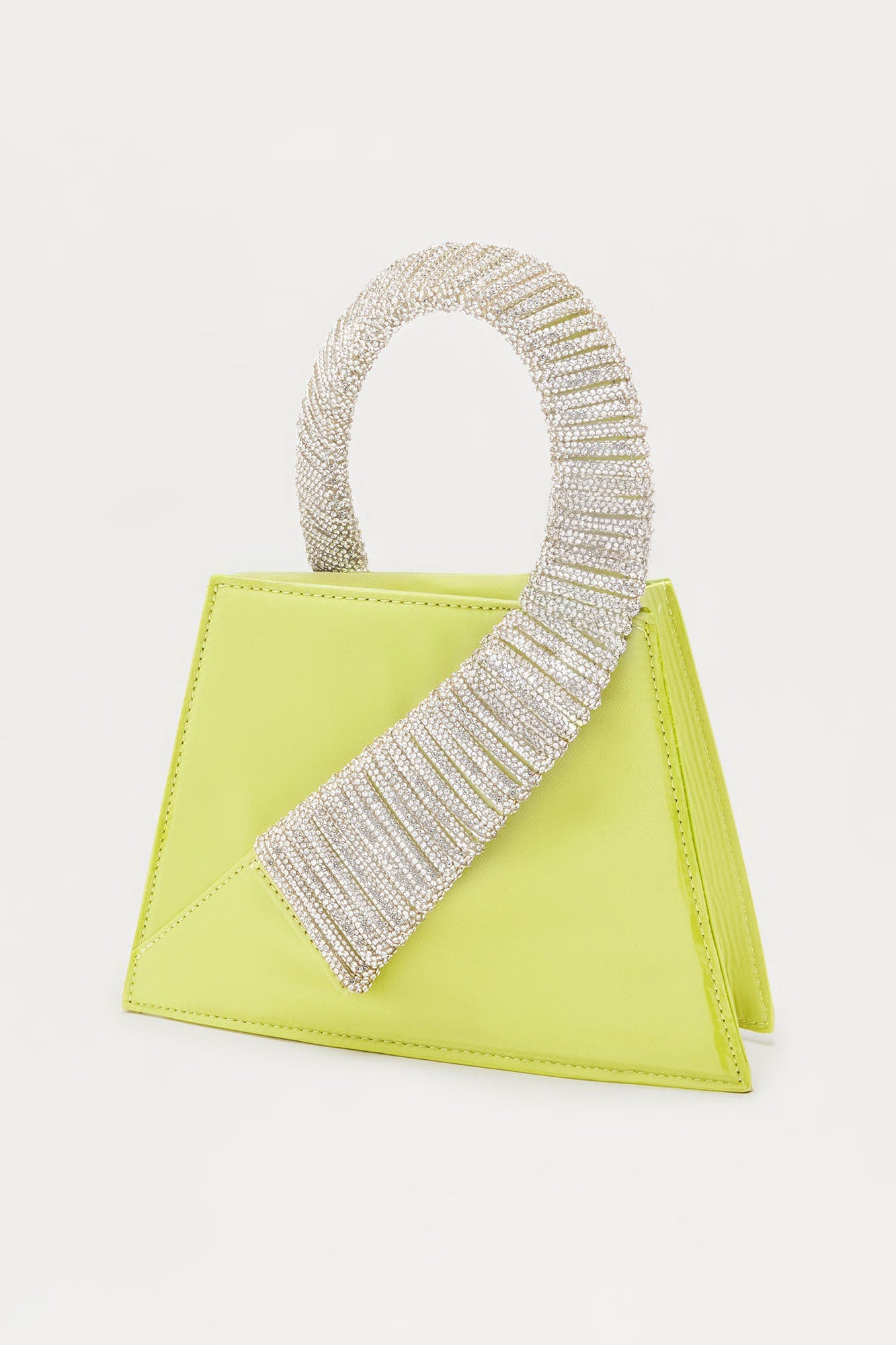 Simply Satin Rhinestone Handle Clutch - Chartreuse