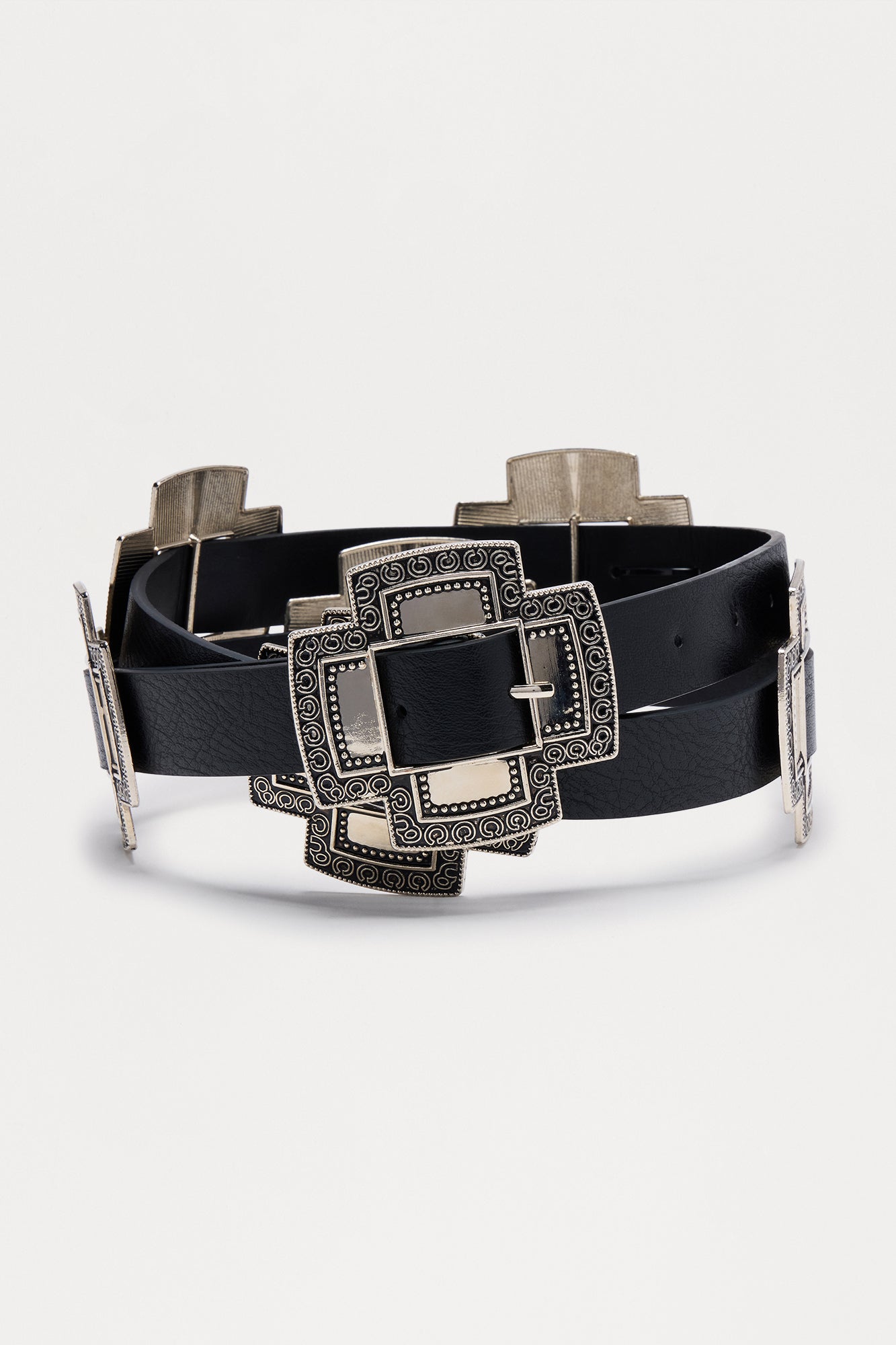 Lasso Words More Action Faux Leather Belt - Silver/Black