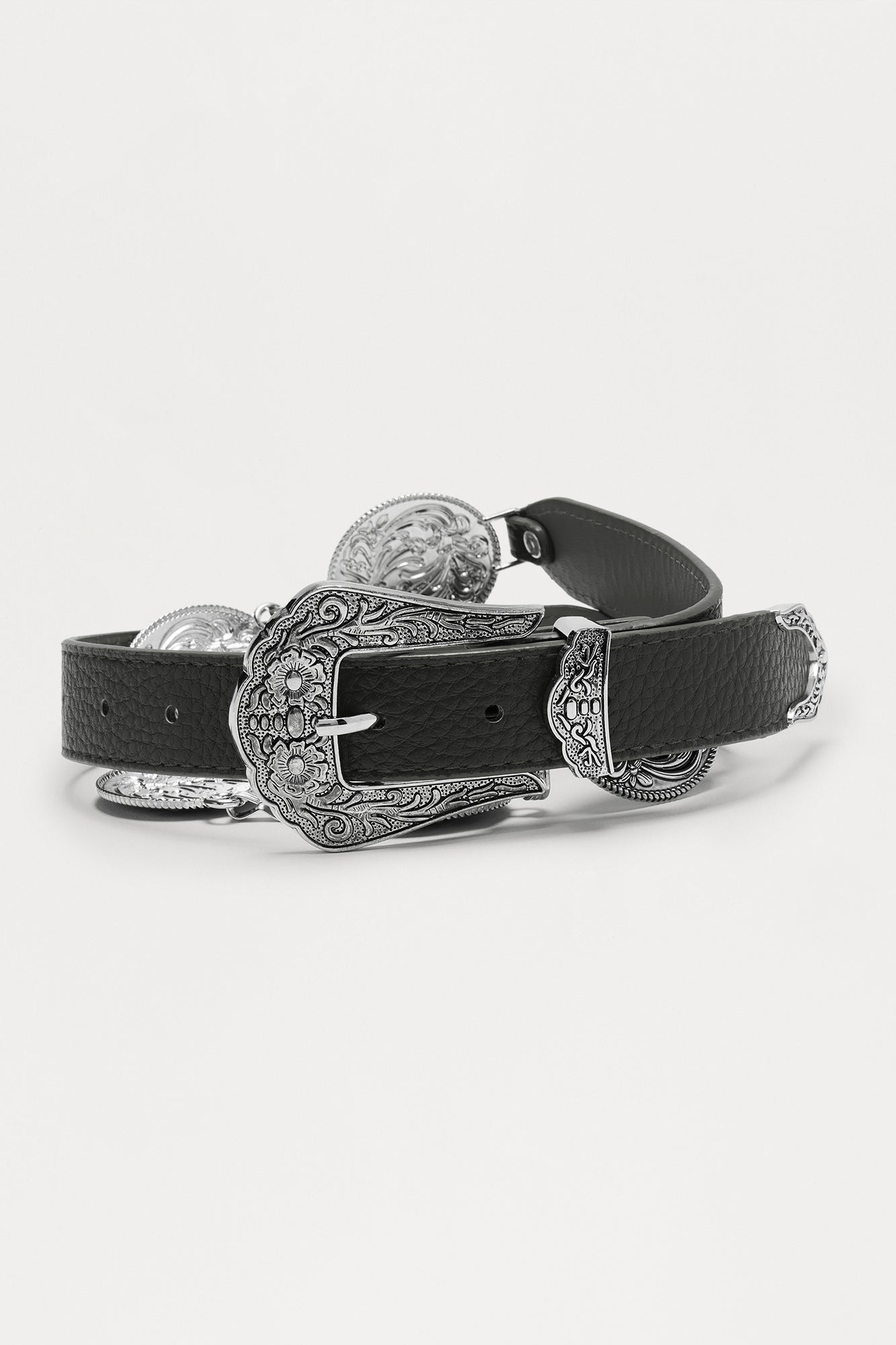 Ranchero Love Story Faux Leather Belt - Silver/Black