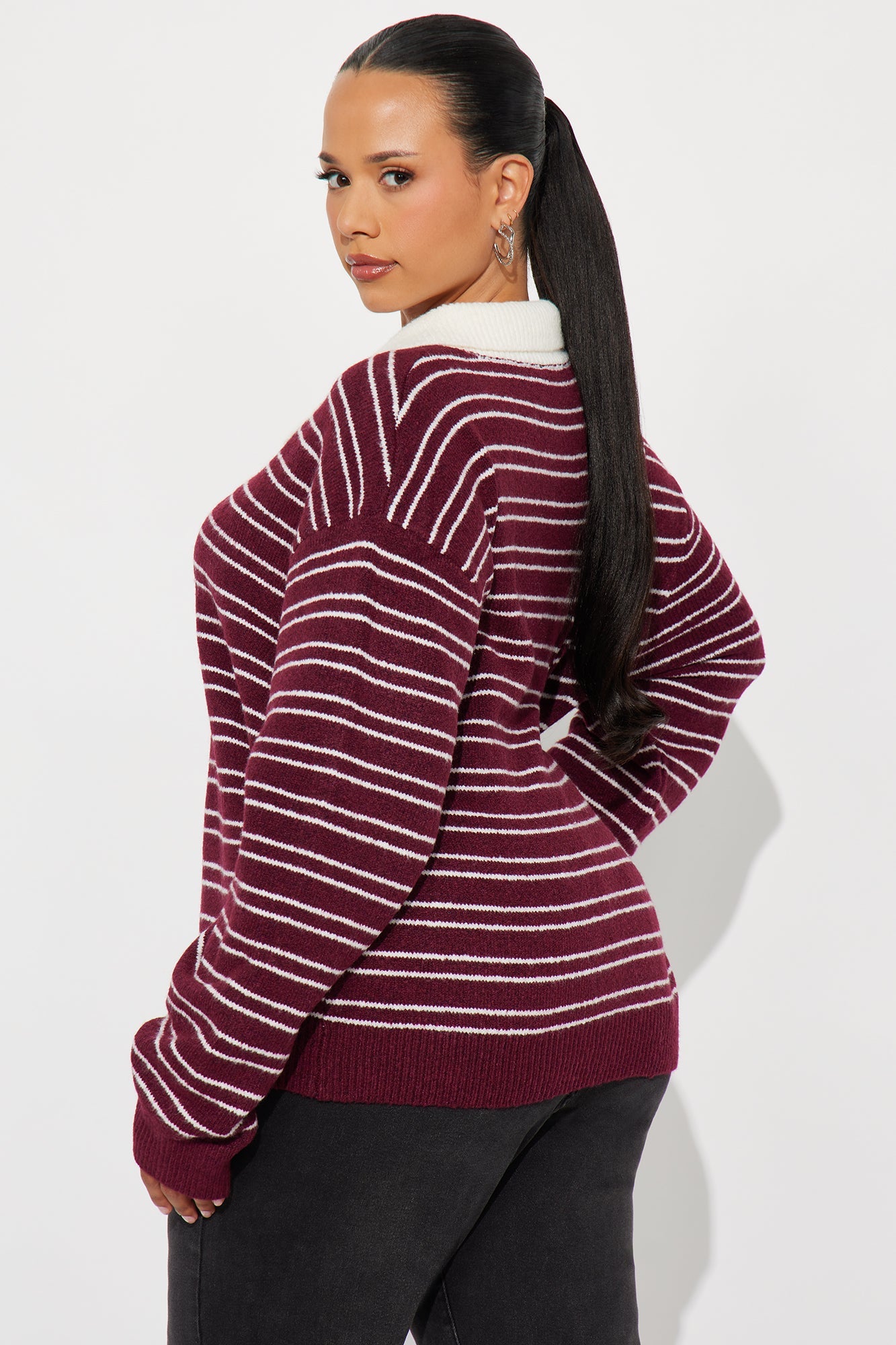 Just A Stripe Girl Sweater - Burgundy/combo