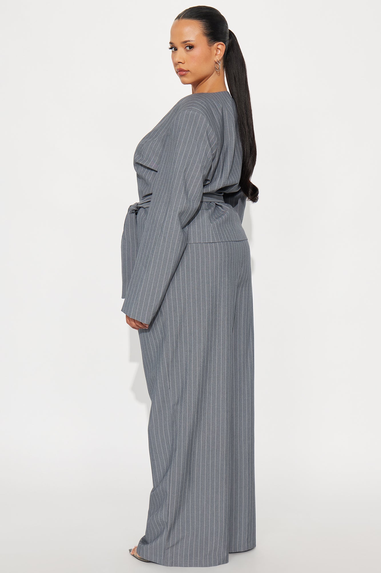 Ready To Rule 3 Piece Pinstripe Blazer Pant Set - Grey