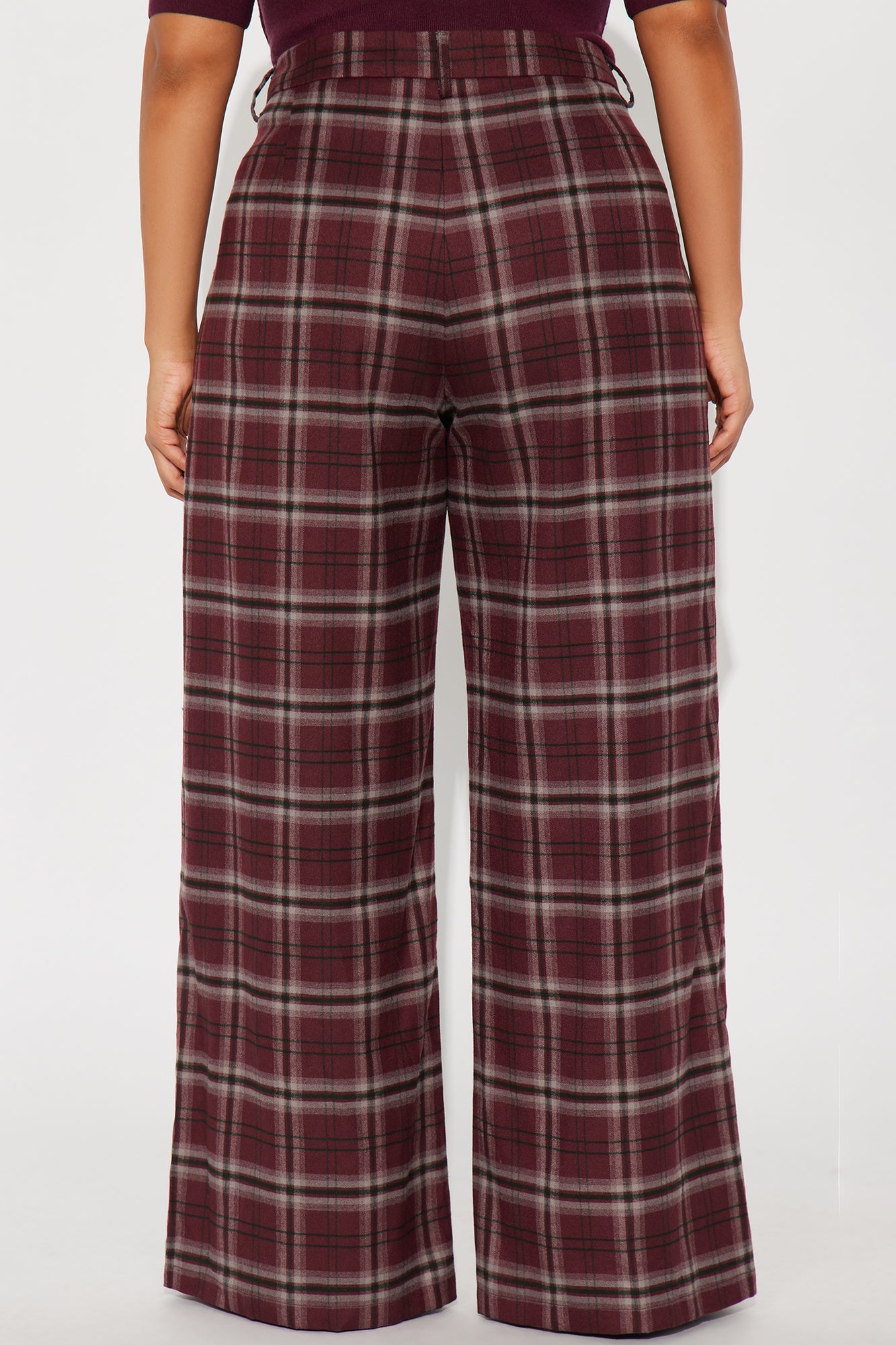 Study Break Plaid Wide Leg Pant 32″ - Burgundy/combo