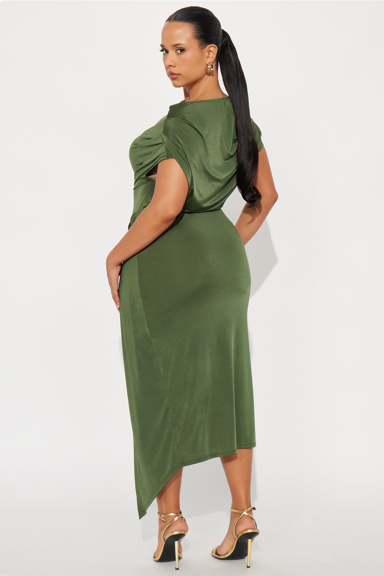 Zavala Off Shoulder Midi Dress - Olive