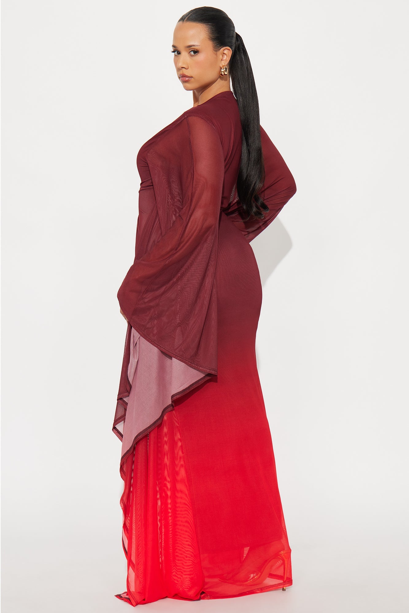 Poisoned Love Ombre Mesh Maxi Dress - Burgundy