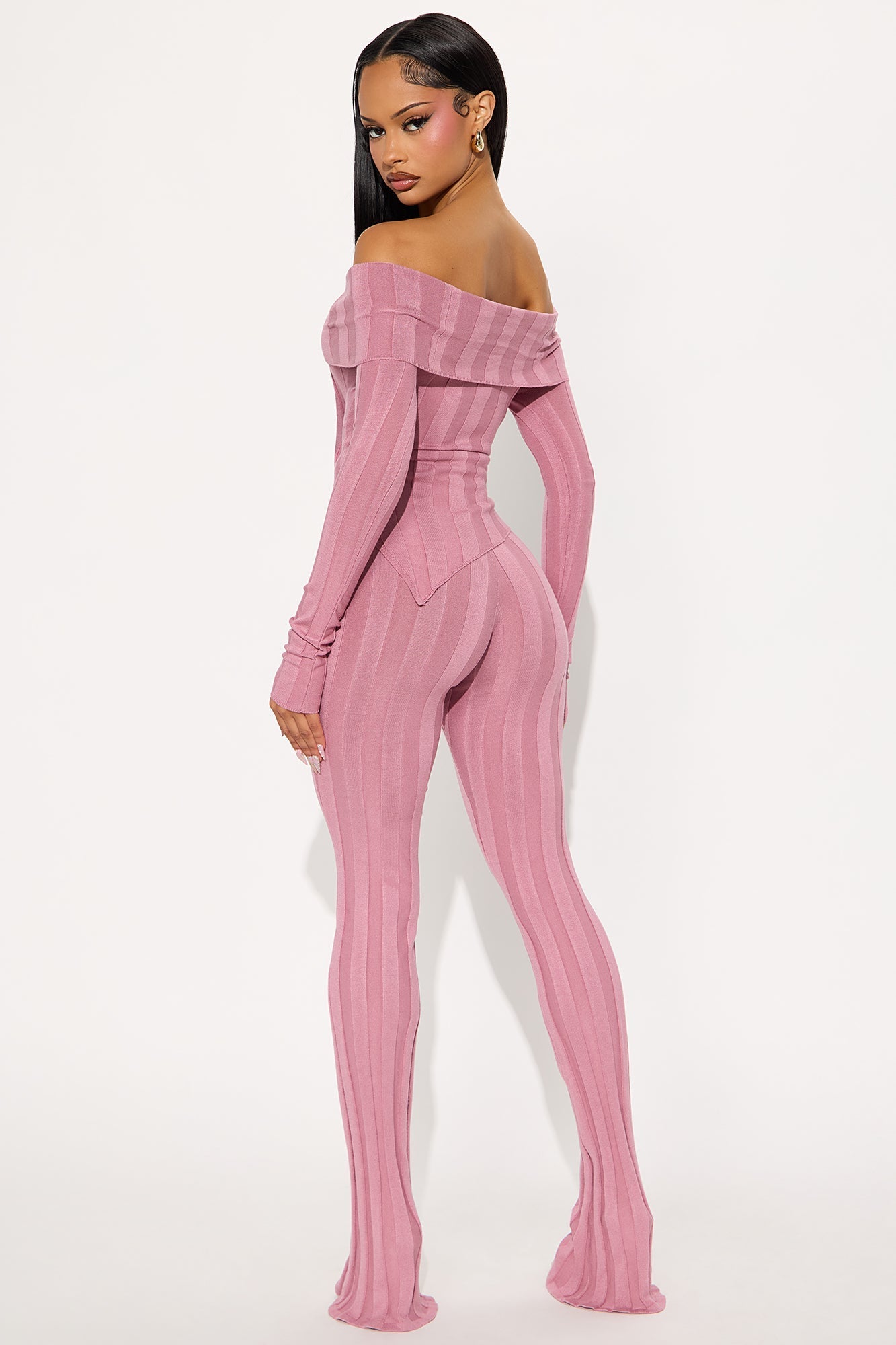 Vivien Off Shoulder Sweater Pant Set - Pink