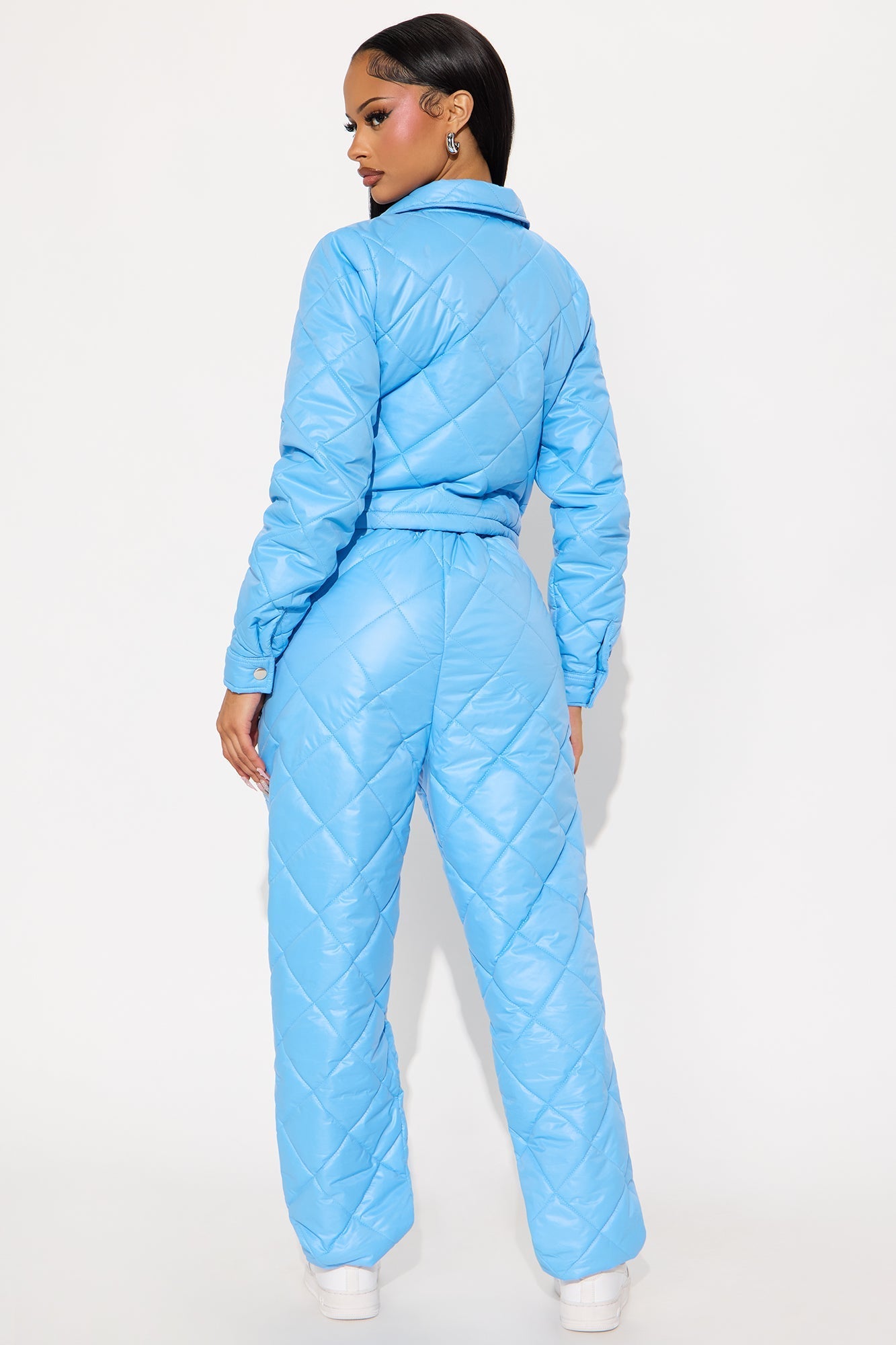 State Of Mind Quilted Jacket Jogger Set - Light Blue