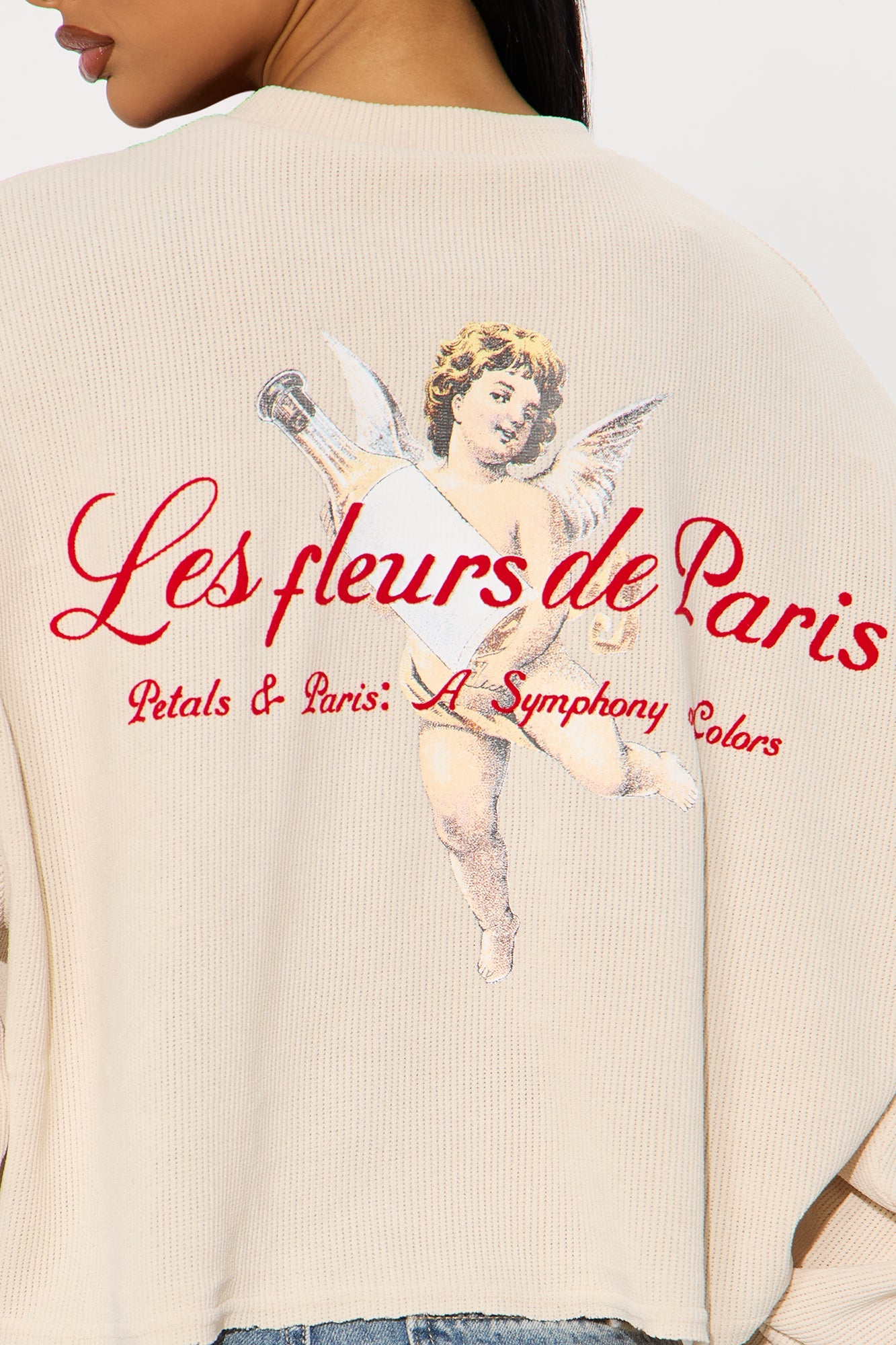 Paris & Petals Waffle Cropped Top - Cream