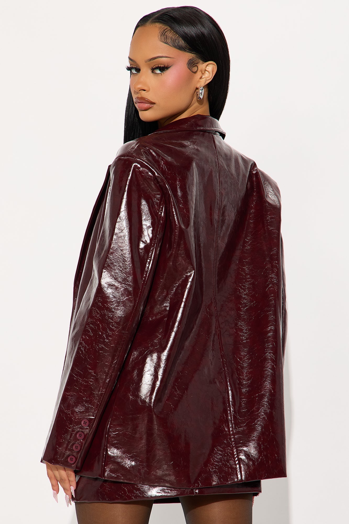 Kaia Patent Leather Jacket Skirt Set - Burgundy