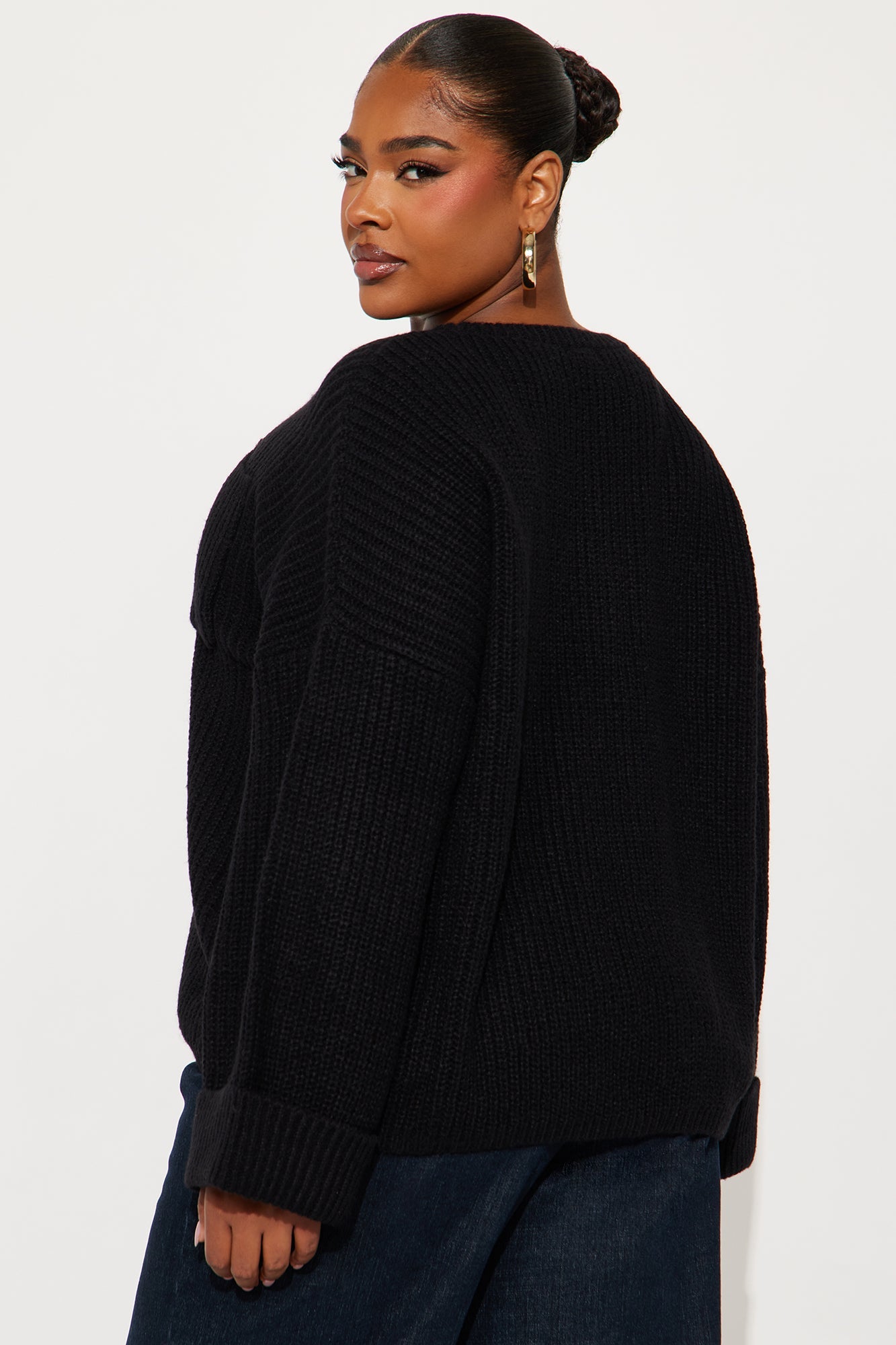 All Wrapped Up Chunky Knit Pullover Sweater - Black