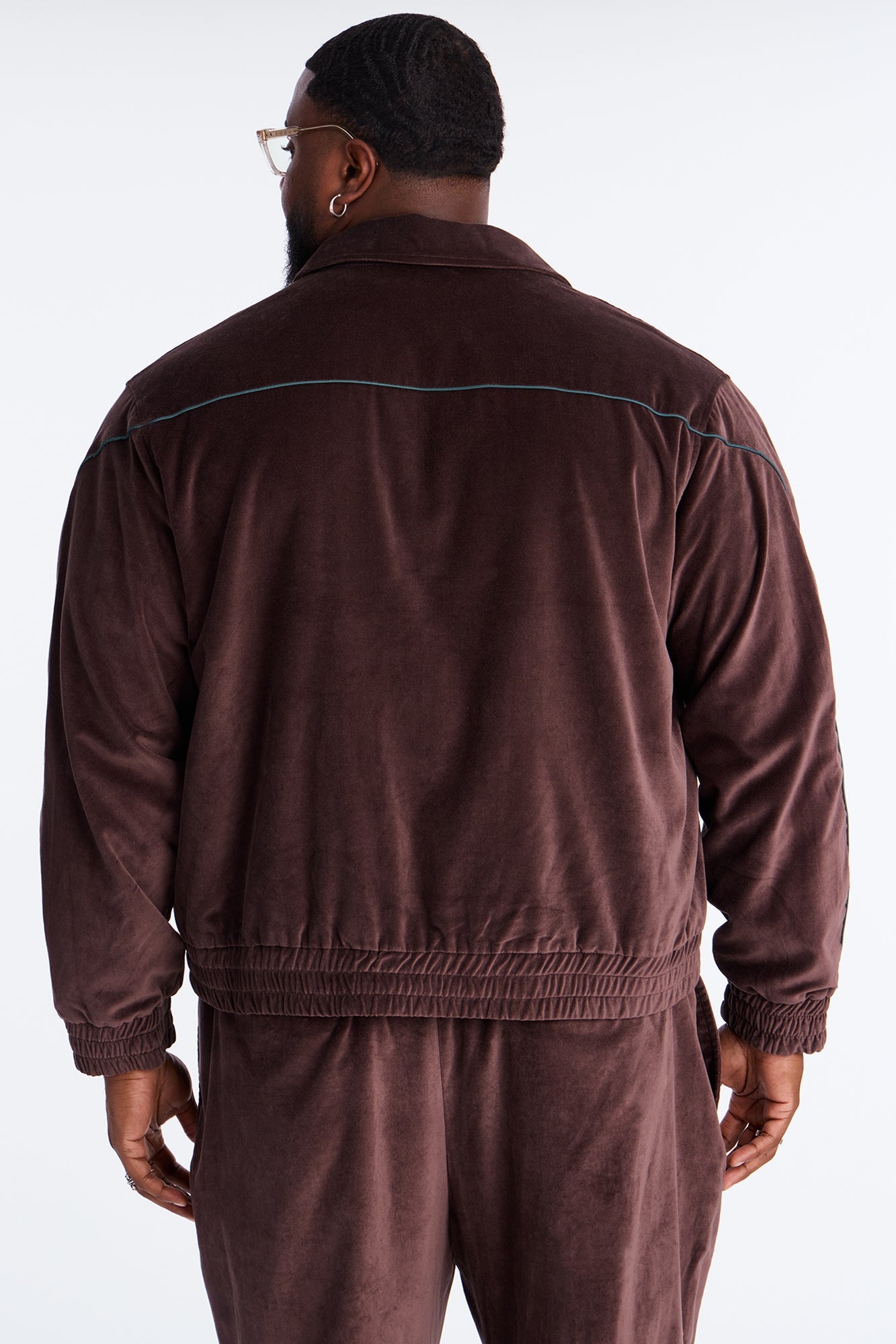 Cropped Around The Track Faux Velour Piped Zip Jacket - Brown