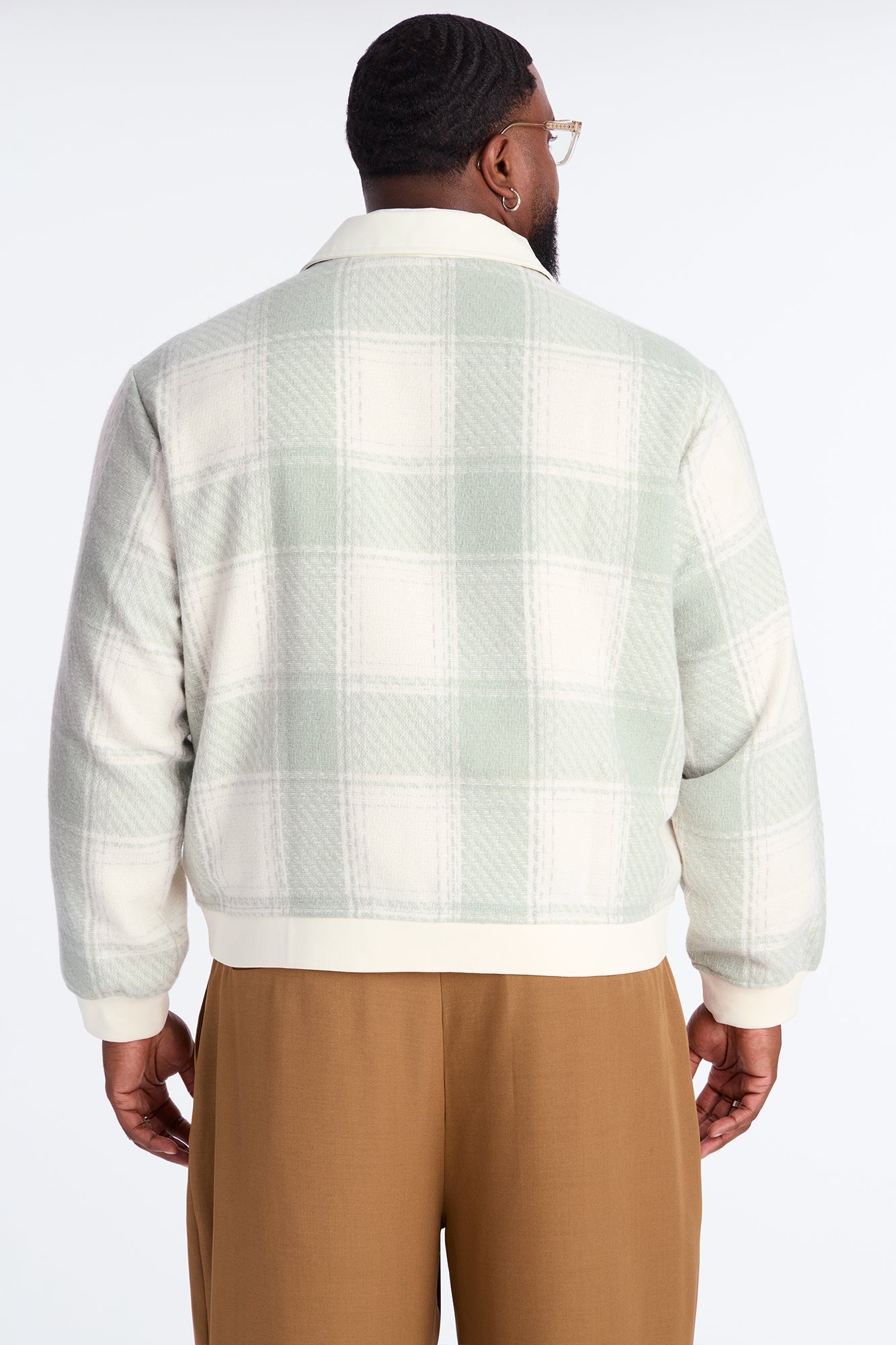 Tweed Plaid Bomber Jacket - Sage