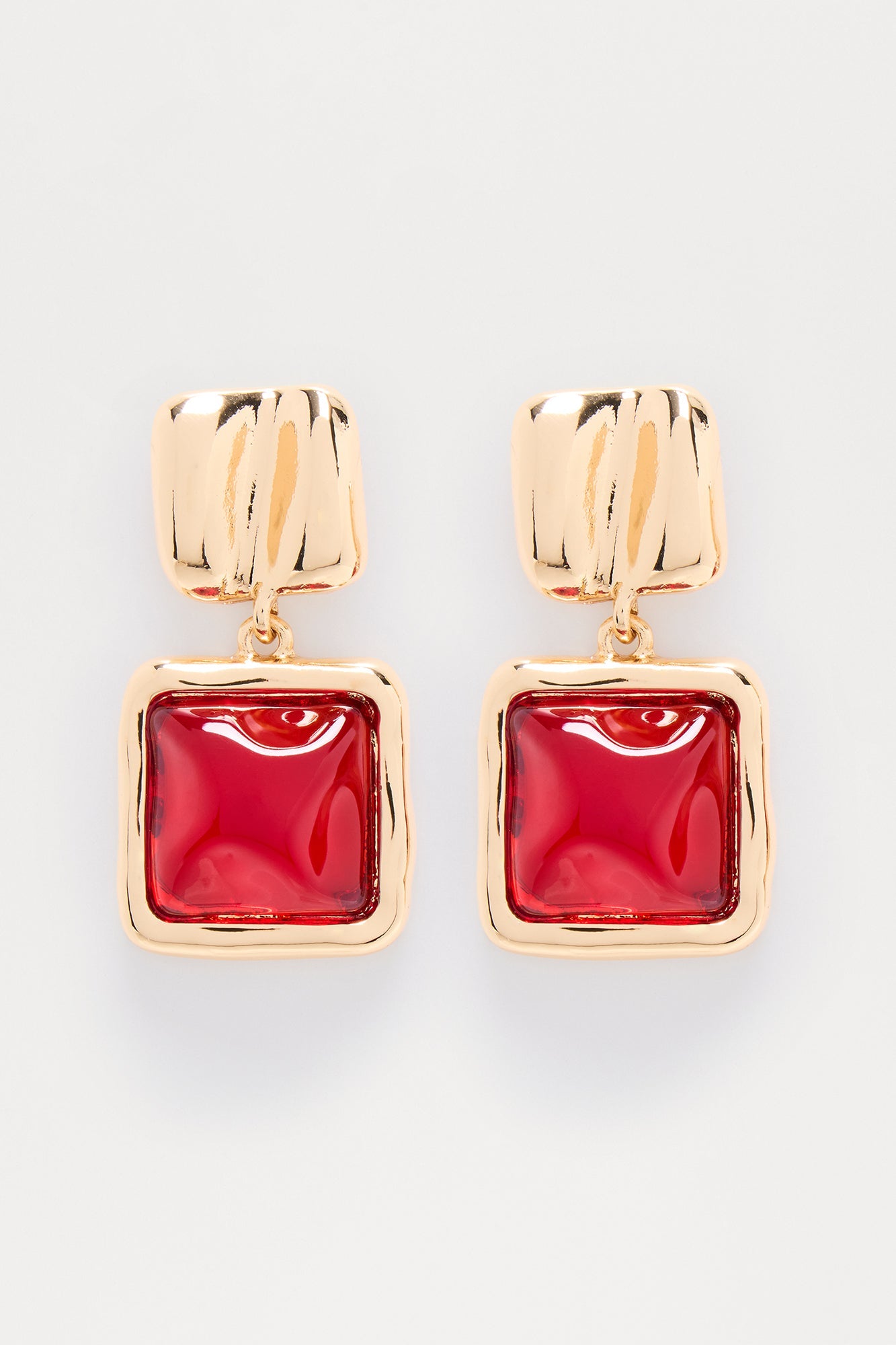 How It Goes Jeweled Drop Earrings - Gold/Red