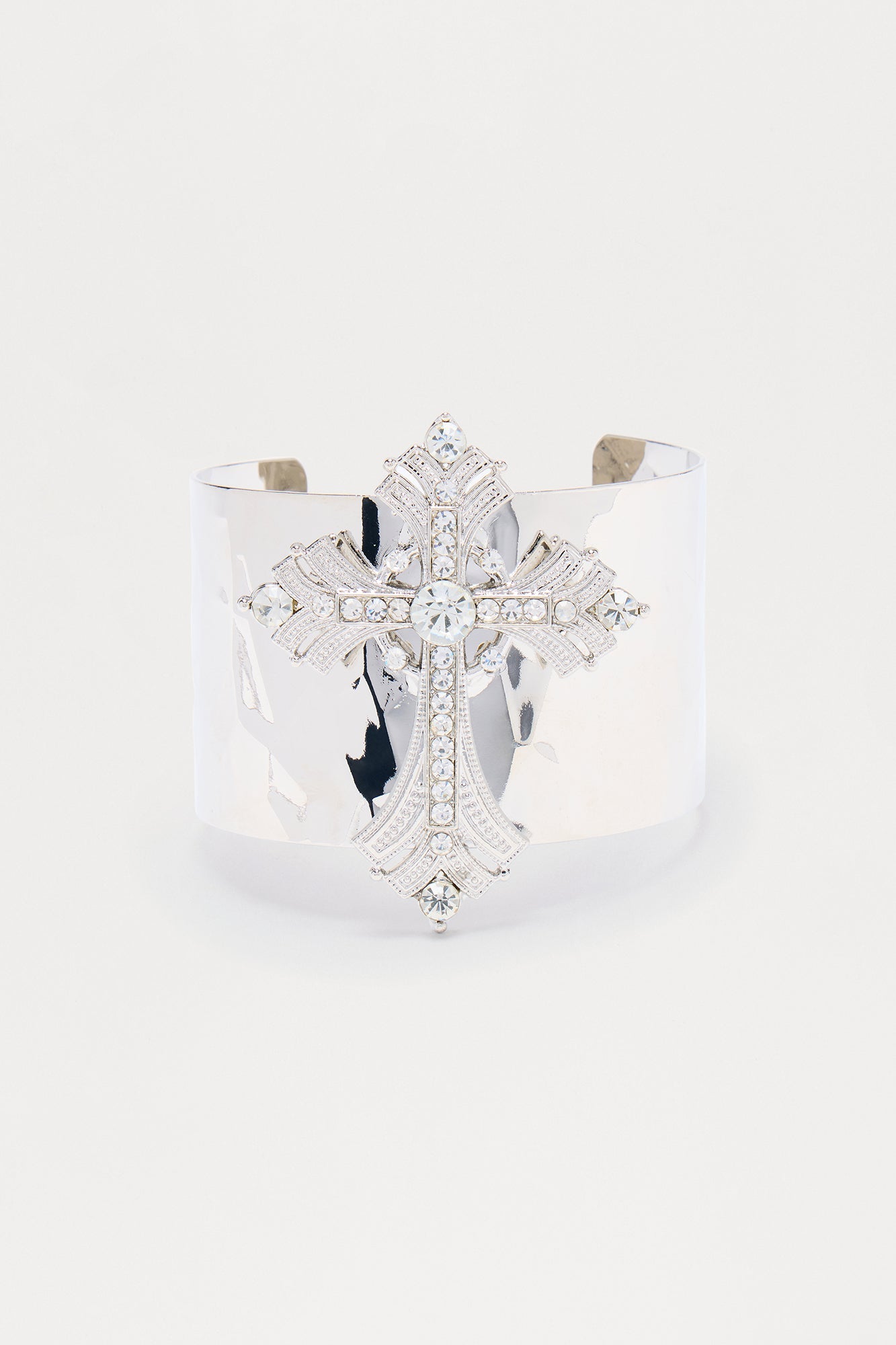 Sparkle Hold Rhinestone Cross Cuff Bracelet - Silver