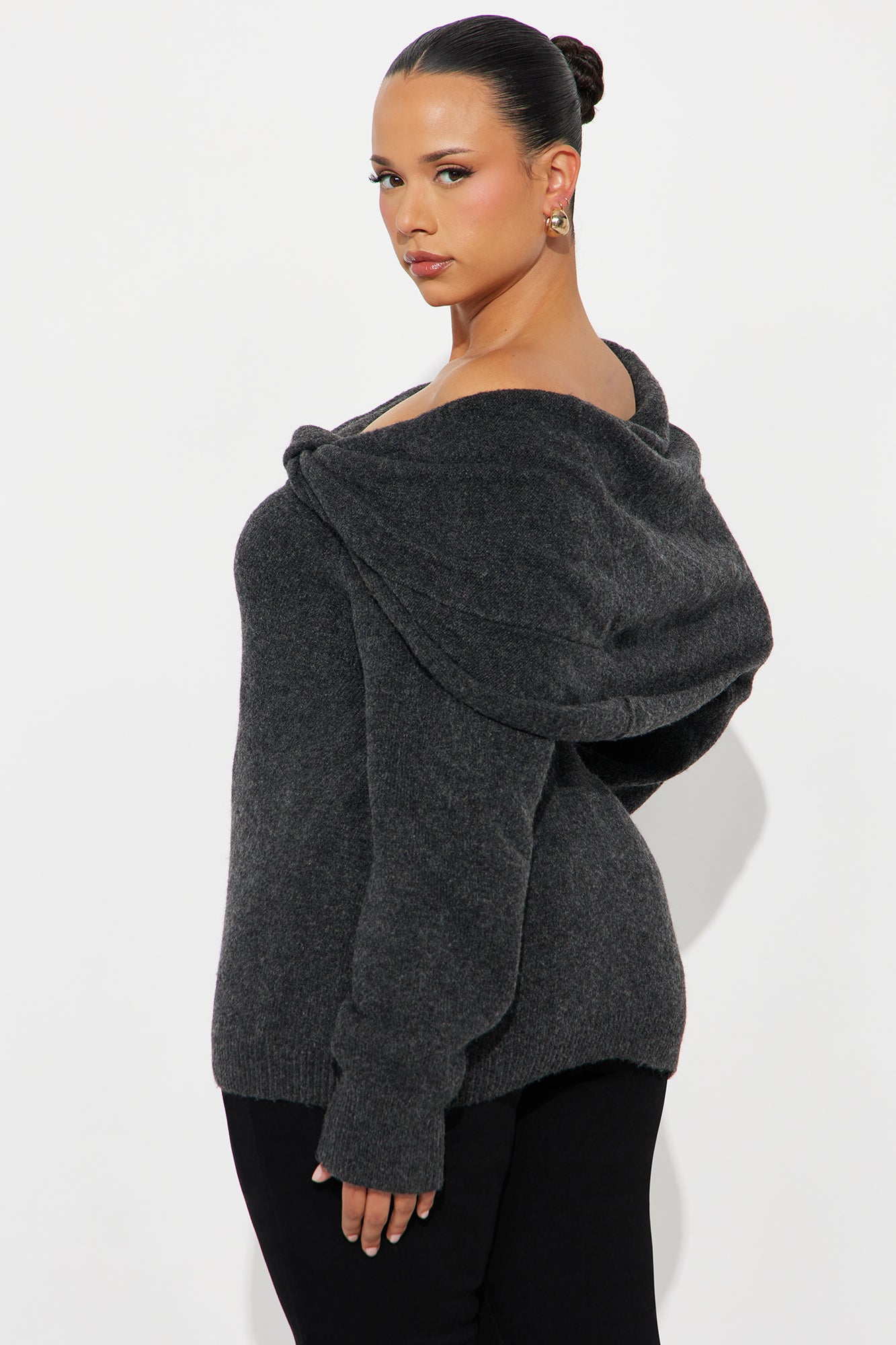 Natalya Twist Sweater Top - Charcoal