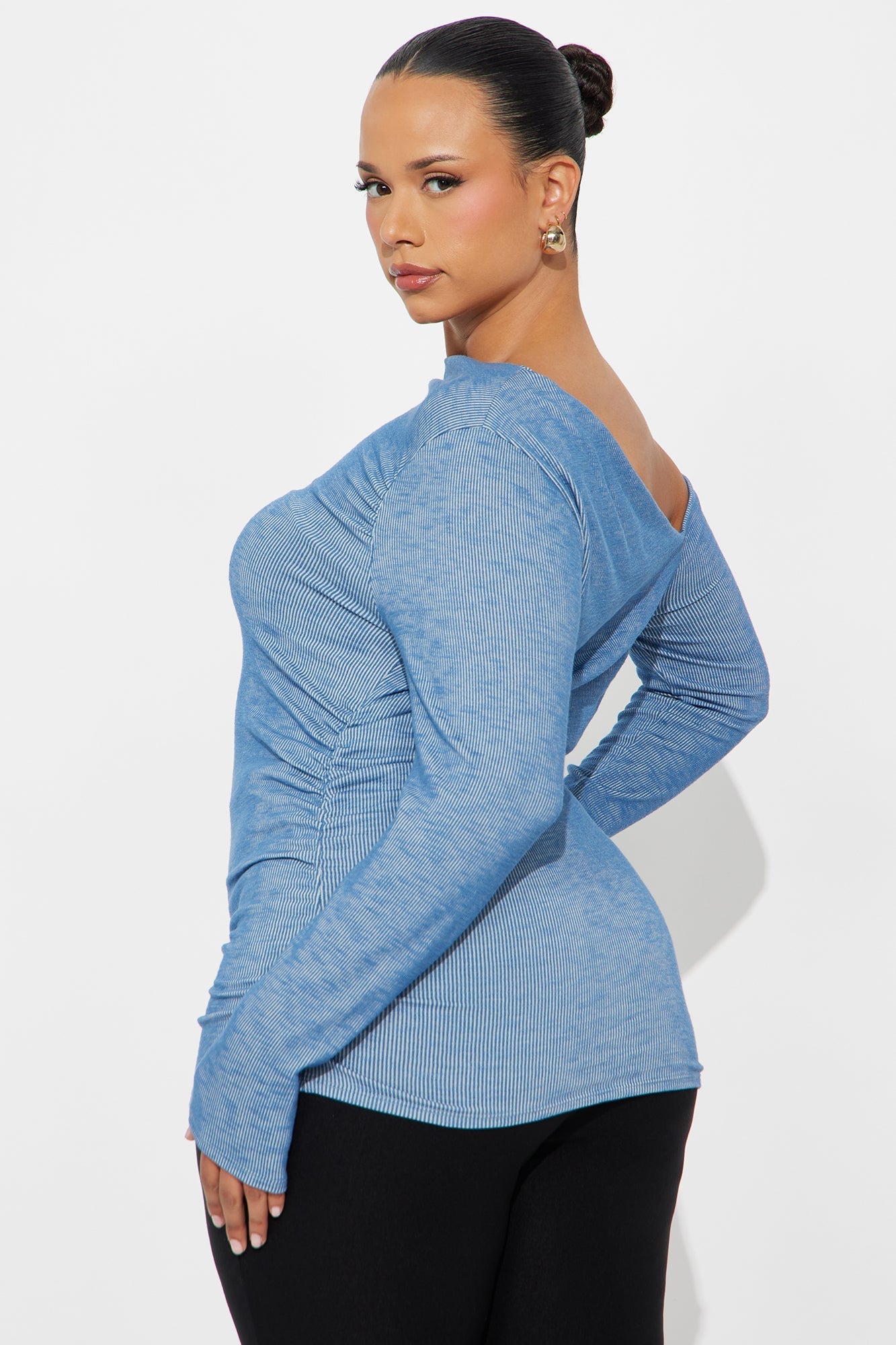 Celly Off Shoulder Ribbed Top - Denim