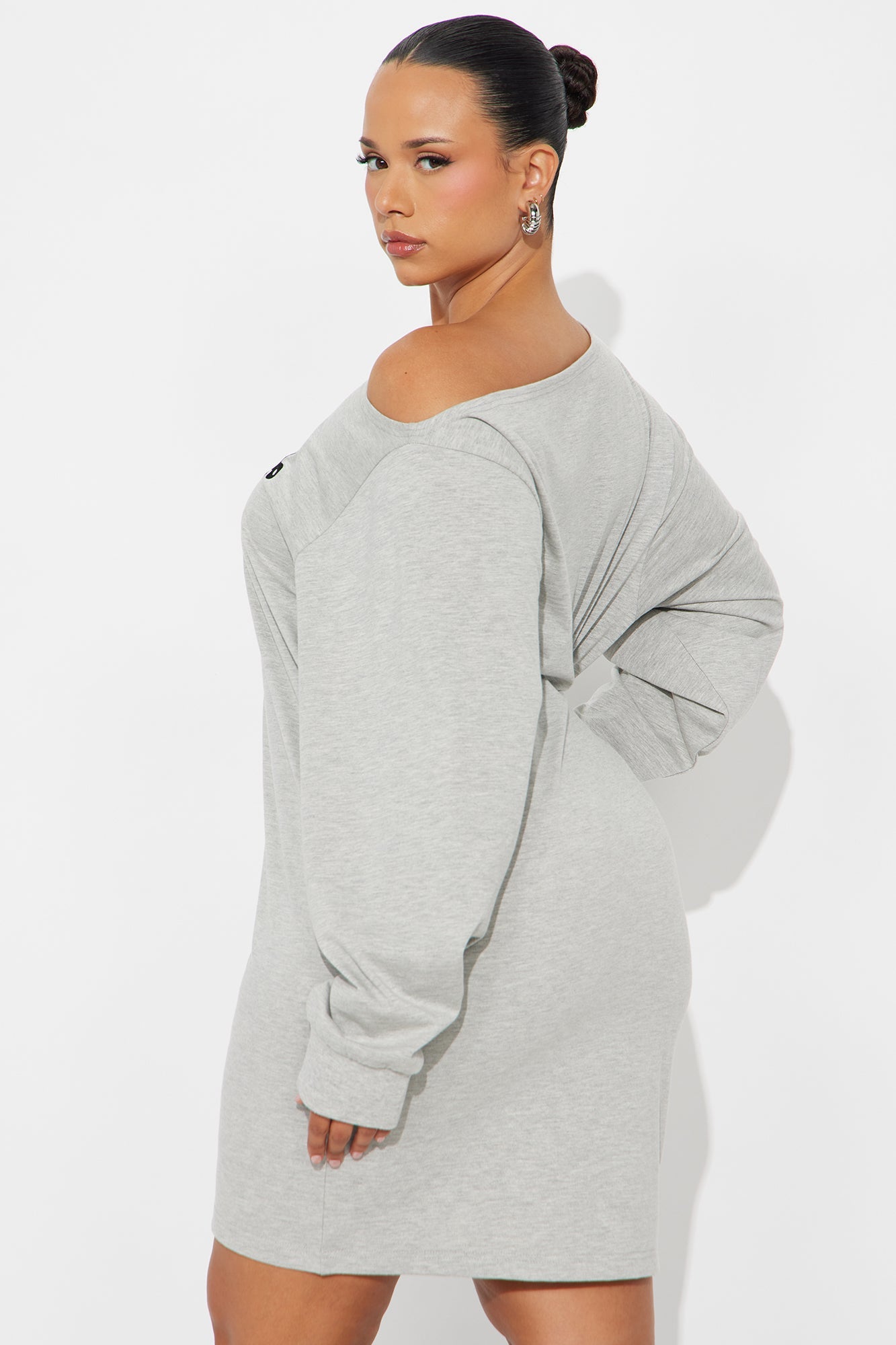 Von Dutch Timeless Off Shoulder Sweatshirt Mini Dress - Heather Grey