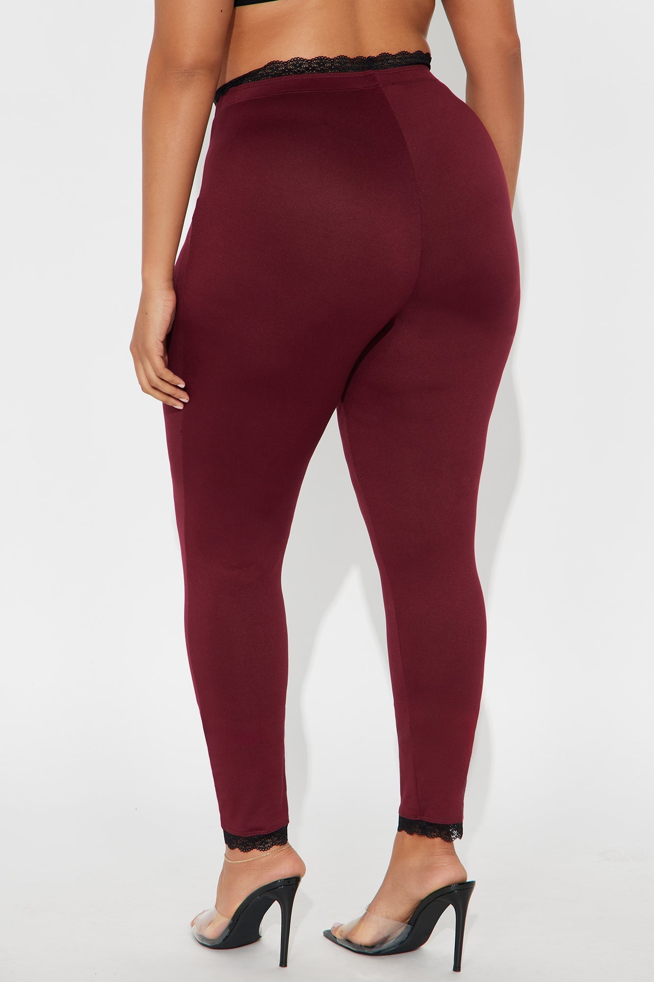Valentina Solid Lace Trim Legging - Burgundy