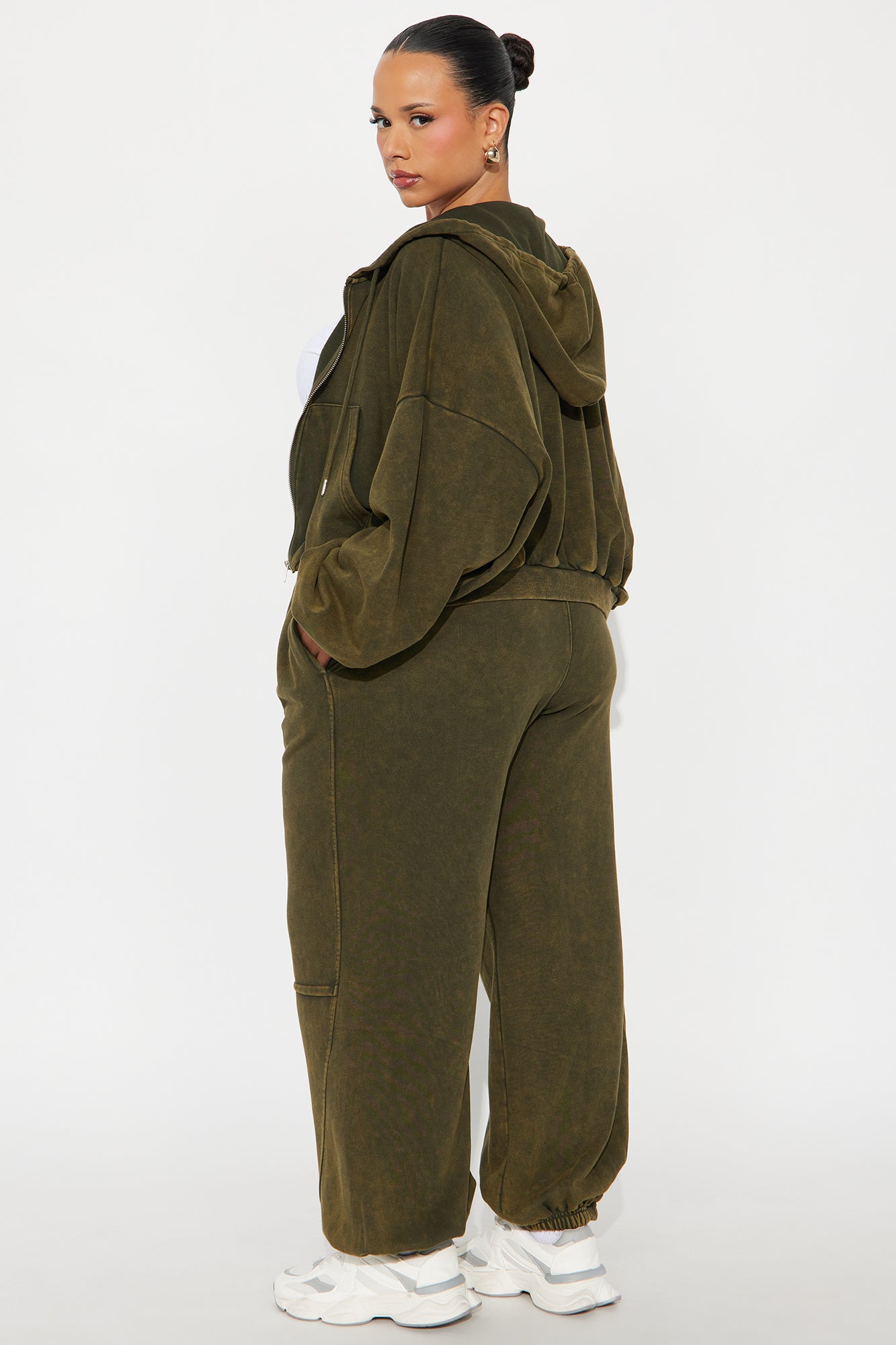 Farah Bubble Hem Washed Hoodie Jogger Set - Olive