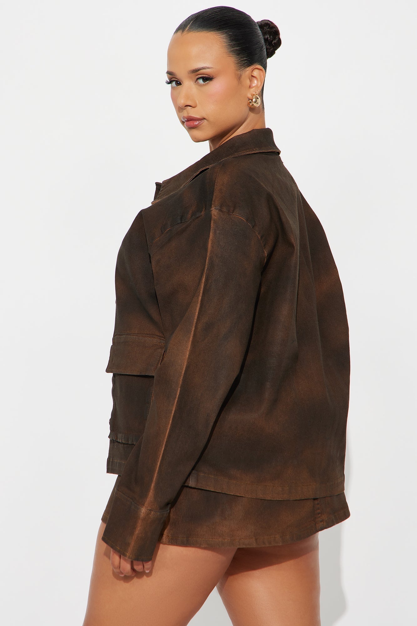 Taking Control Oversized Trucker Jacket - Chocolate