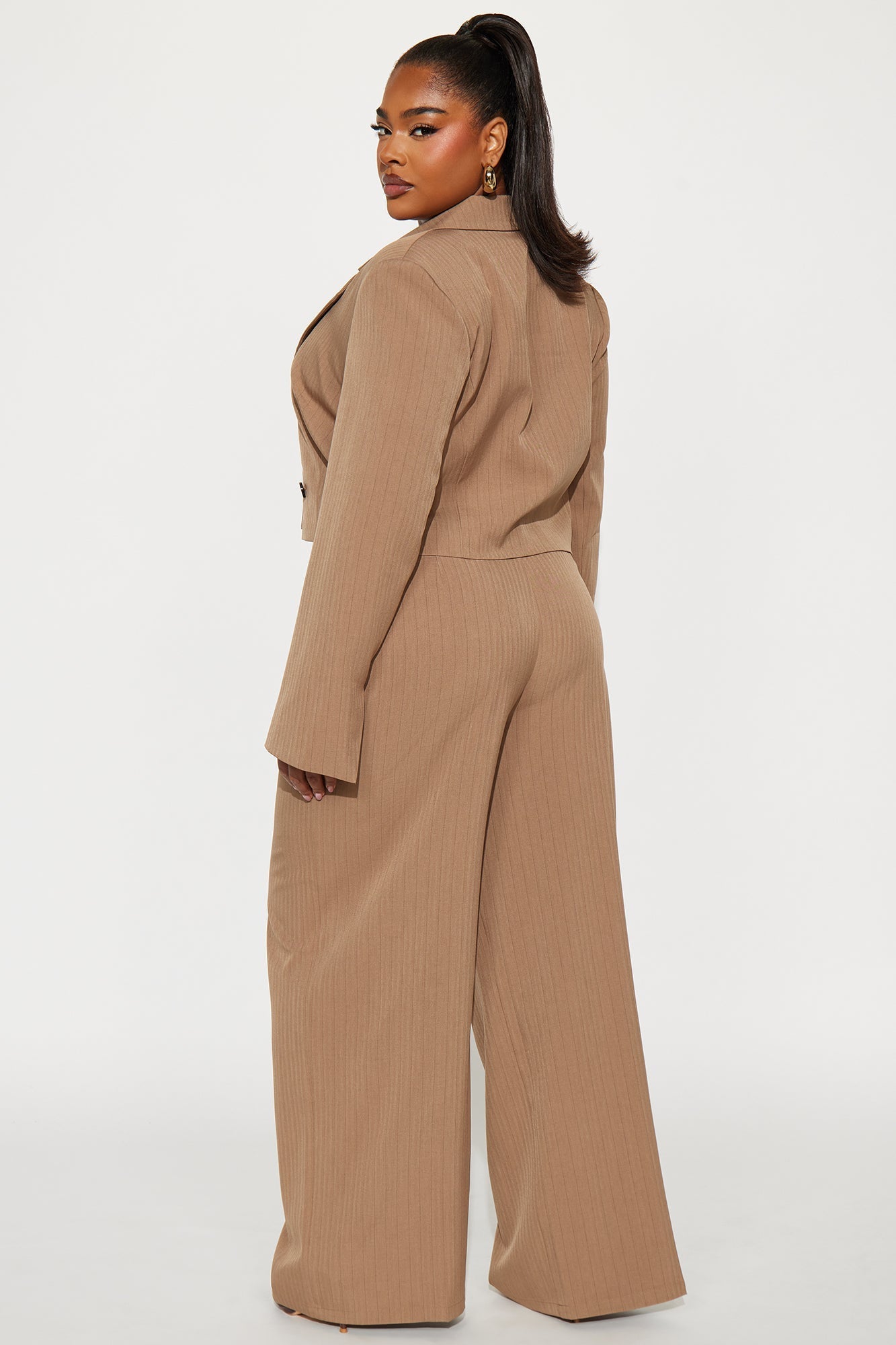 Becca Pinstripe Blazer Pant Set - Taupe
