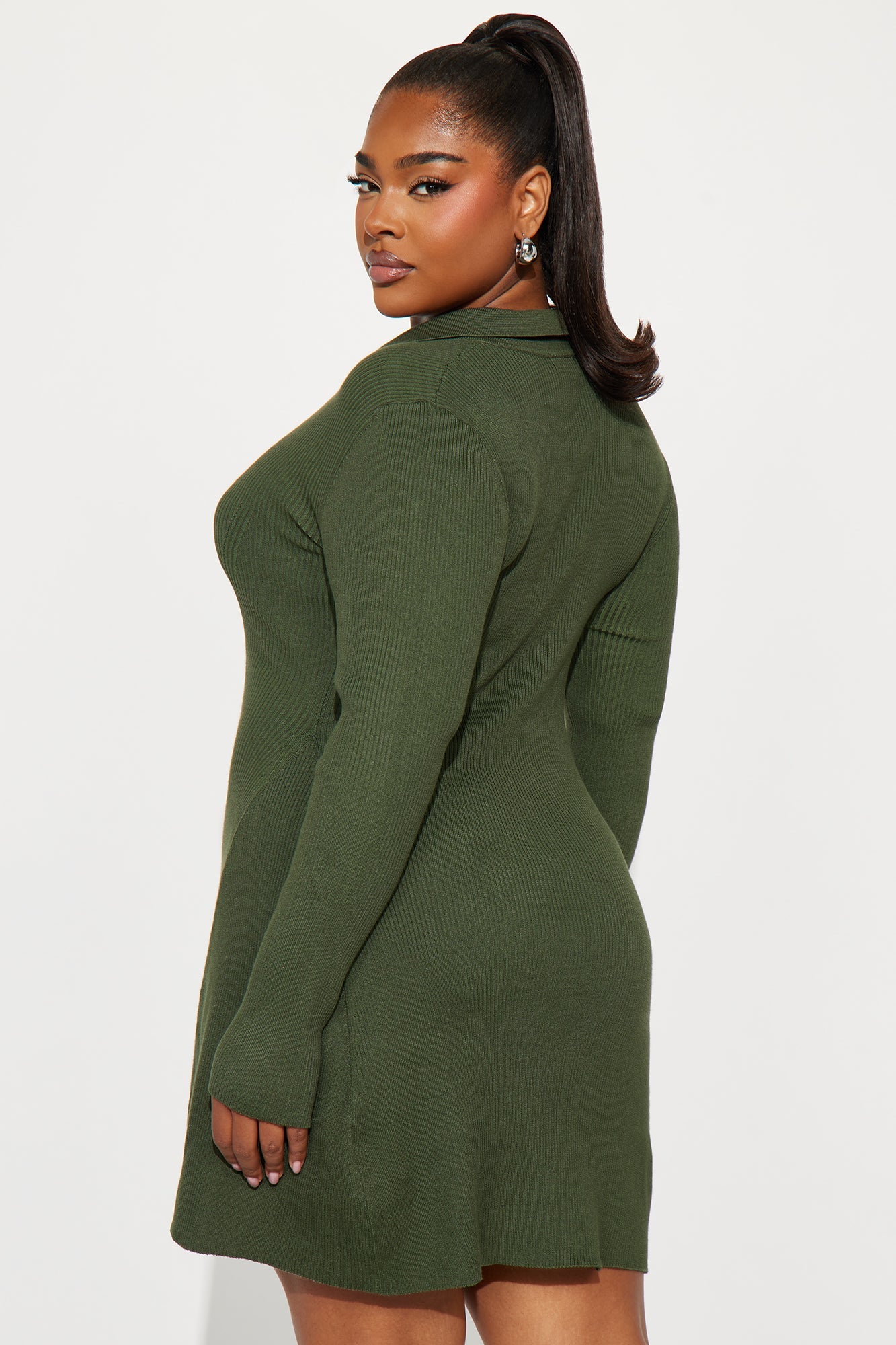 Soft Season Long Sleeve Sweater Mini Dress - Olive