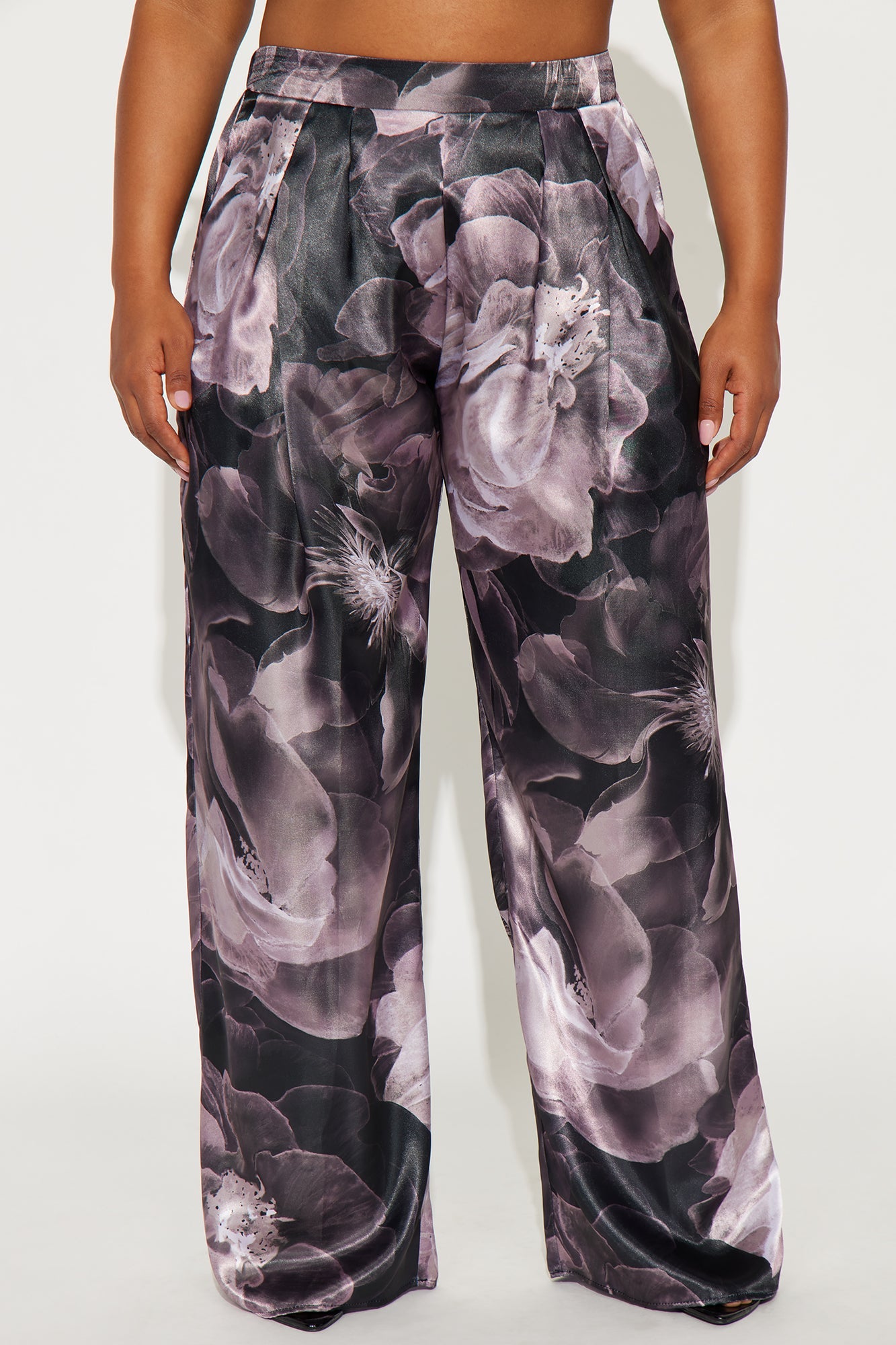 Talia Satin Floral Wide Leg Pant 33 - Grey/combo