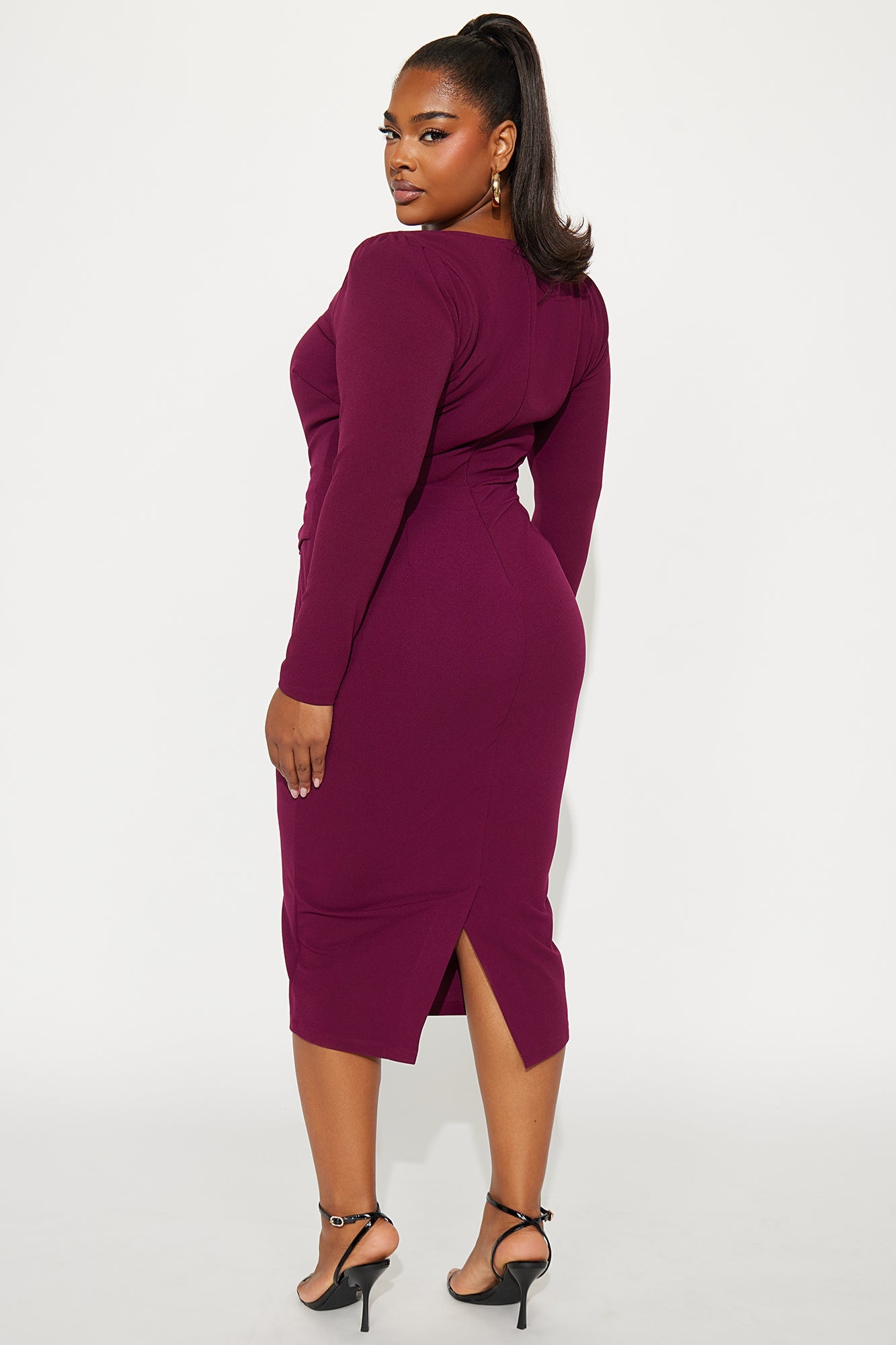 Presley Long Sleeve Midi Dress - Wine