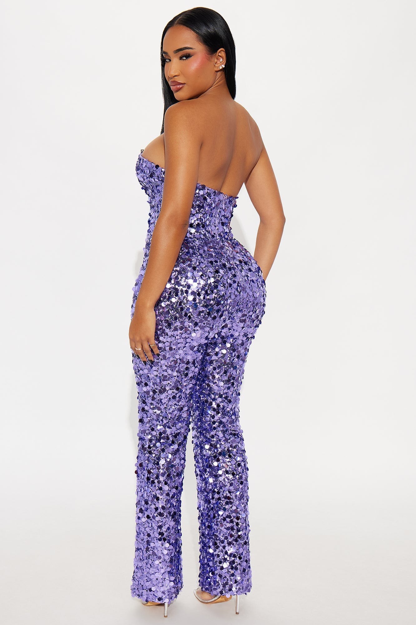 After Party Sequin Strapless Jumpsuit - Purple