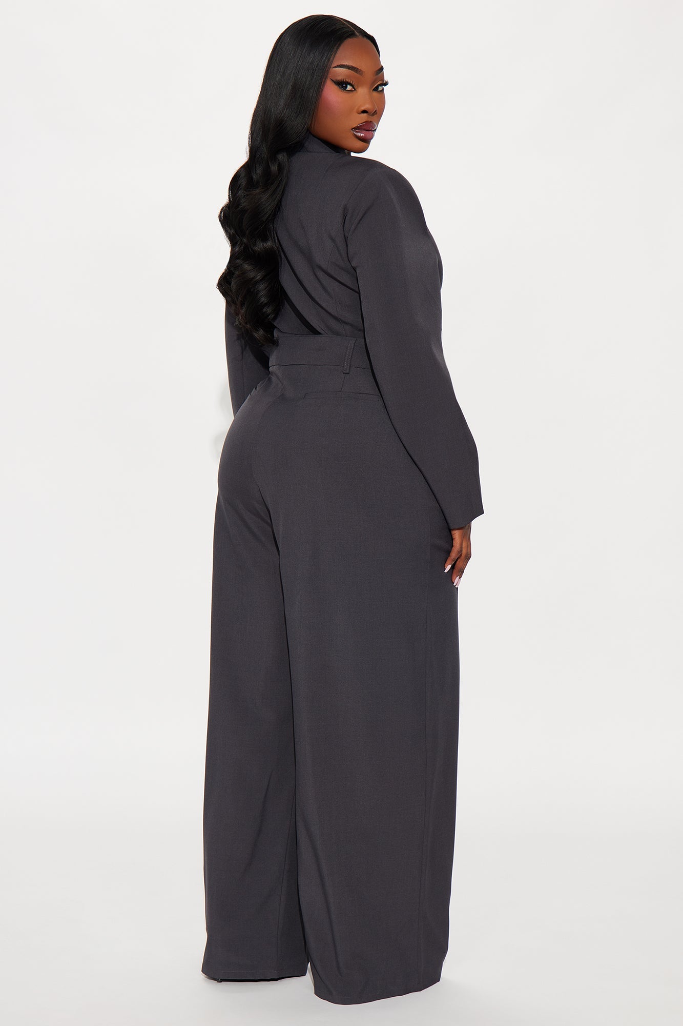 Deal Closer Blazer Wide Leg Jumpsuit - Charcoal