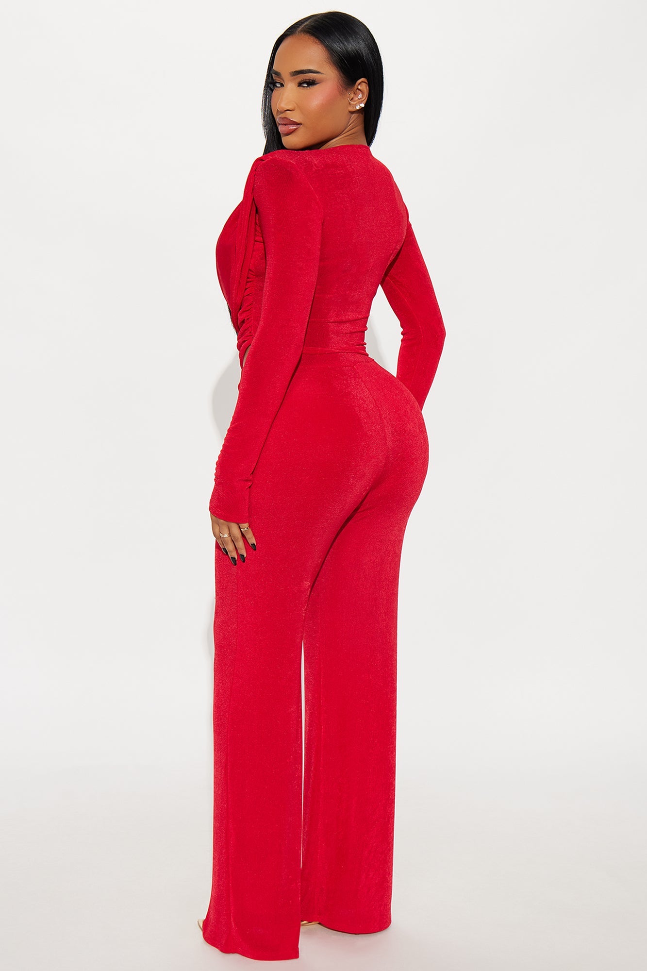 Bianca Bold Shoulder Cowl Neck Pant Set - Red