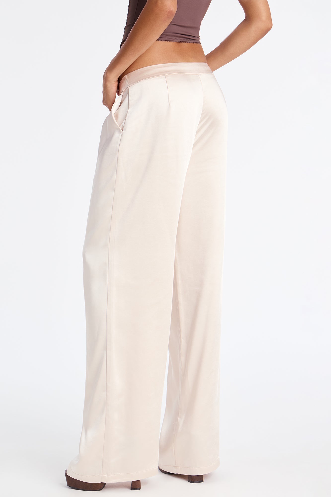 Main Topic Low Rise Wide Leg Satin Pant 33 - Pearl