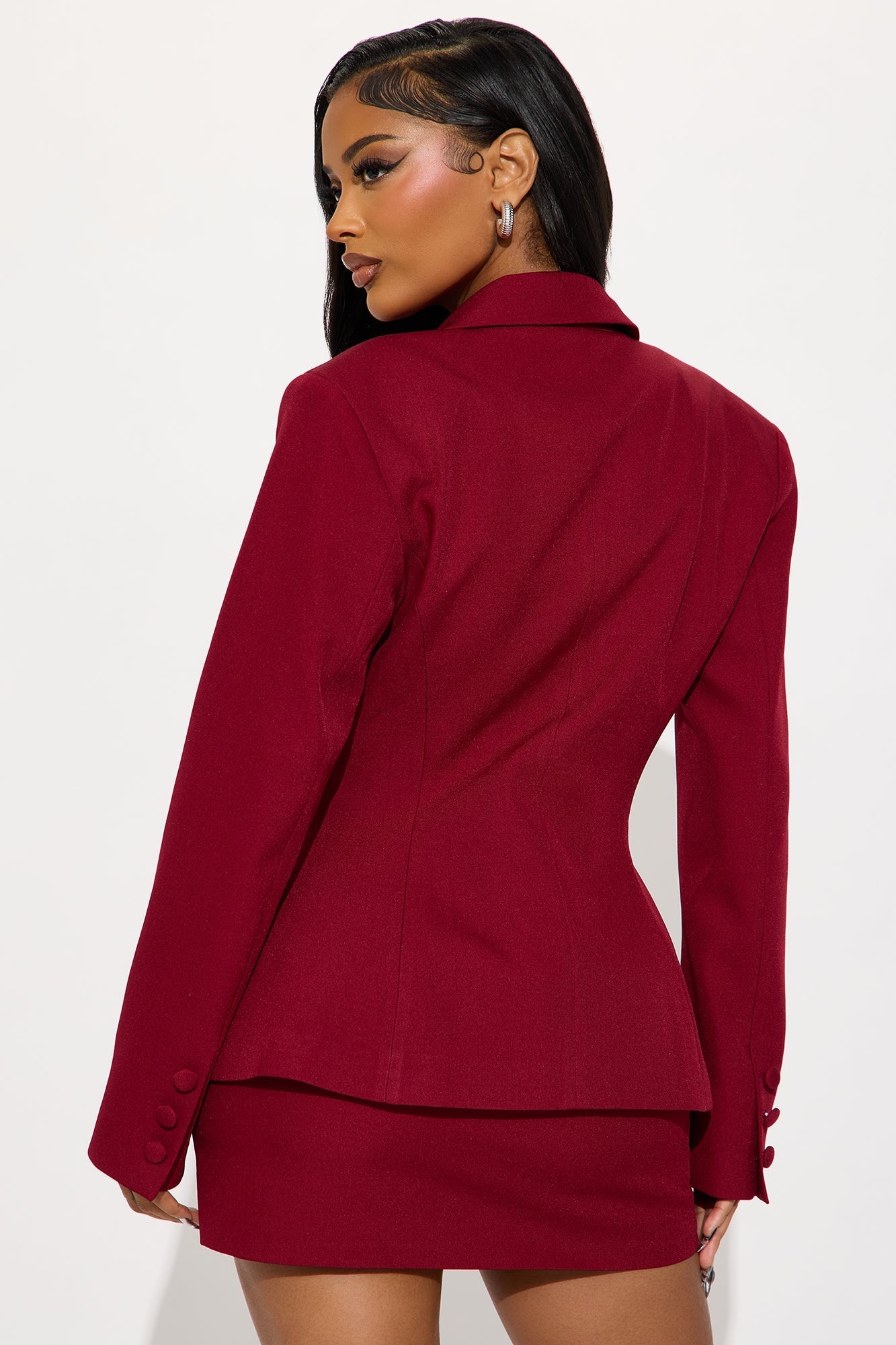 Femme Fatale Blazer Mini Skirt Set - Burgundy