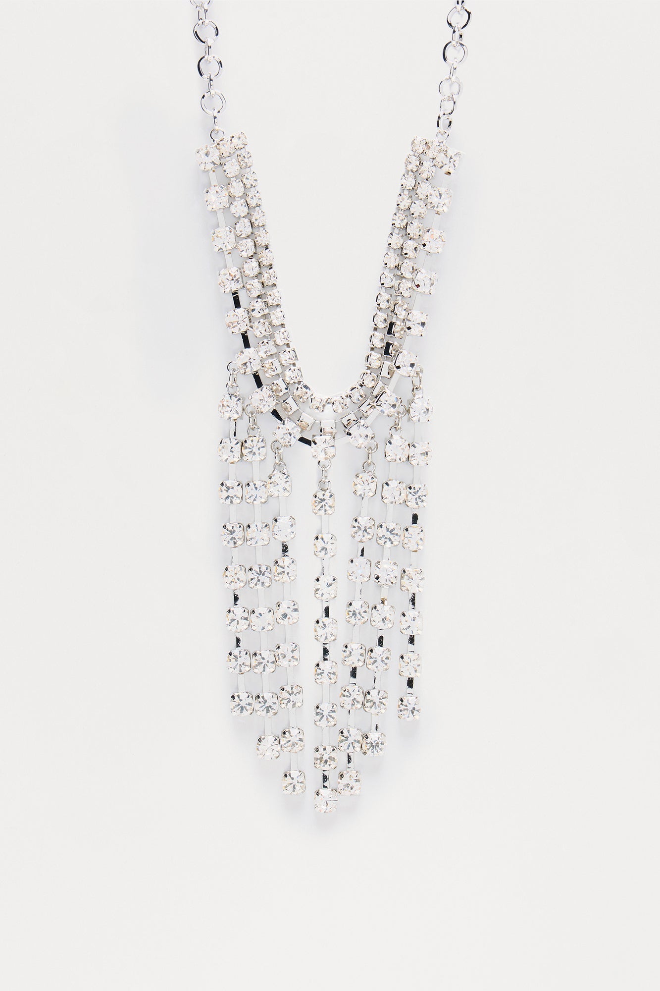 Lustre Line Rhinestone Choker Necklace - Silver