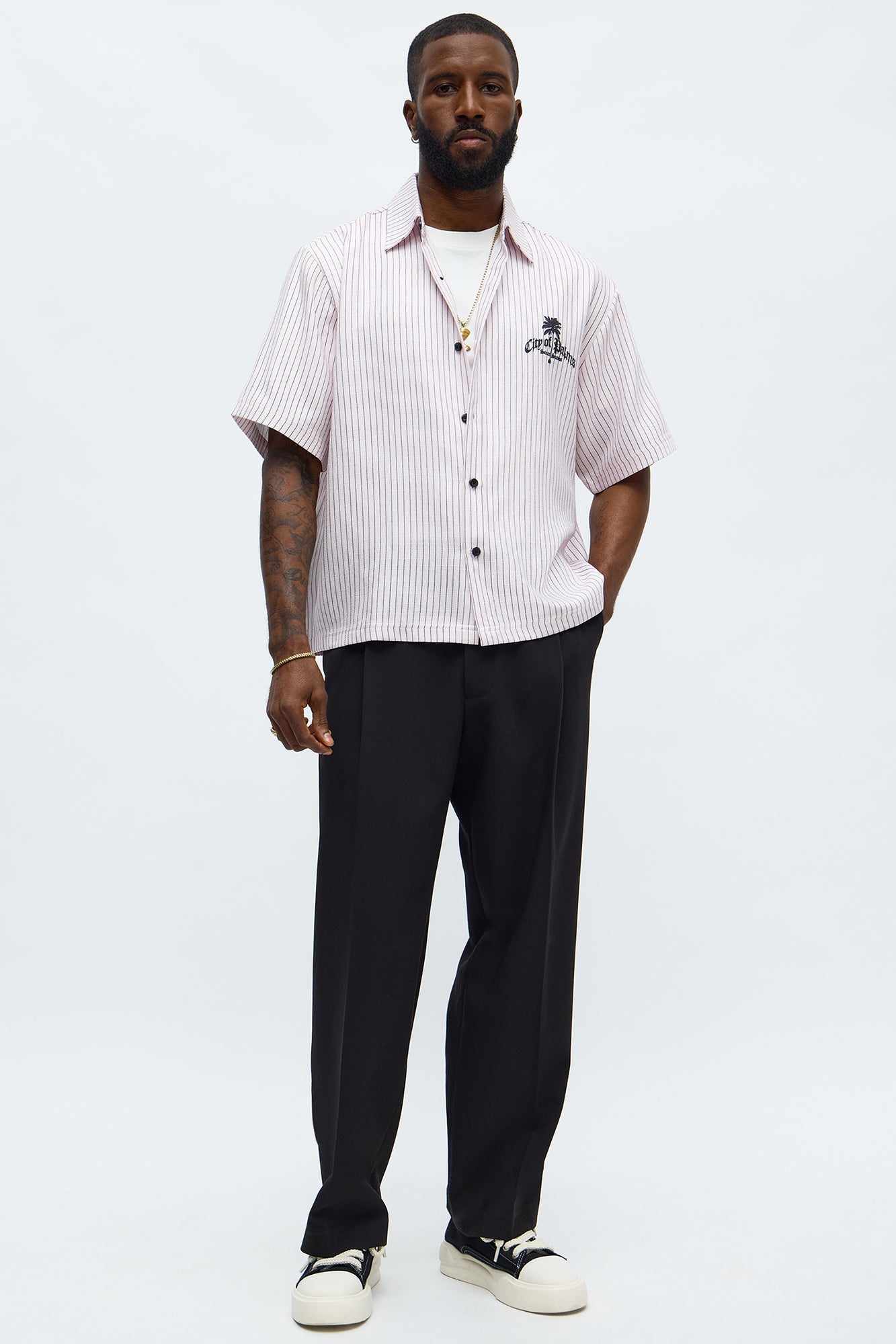 City Of Palms Button Up Shirt - Black/Pink
