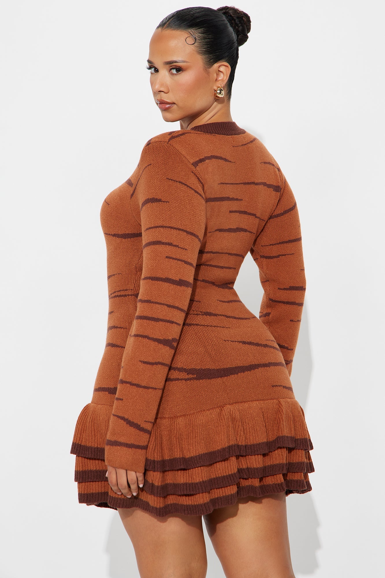 On The Prowl Animal Print Sweater Mini Dress - Cognac