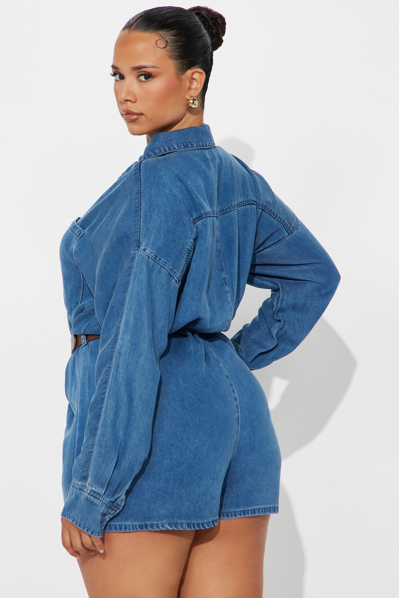 Dariela Belted Romper - Medium Wash