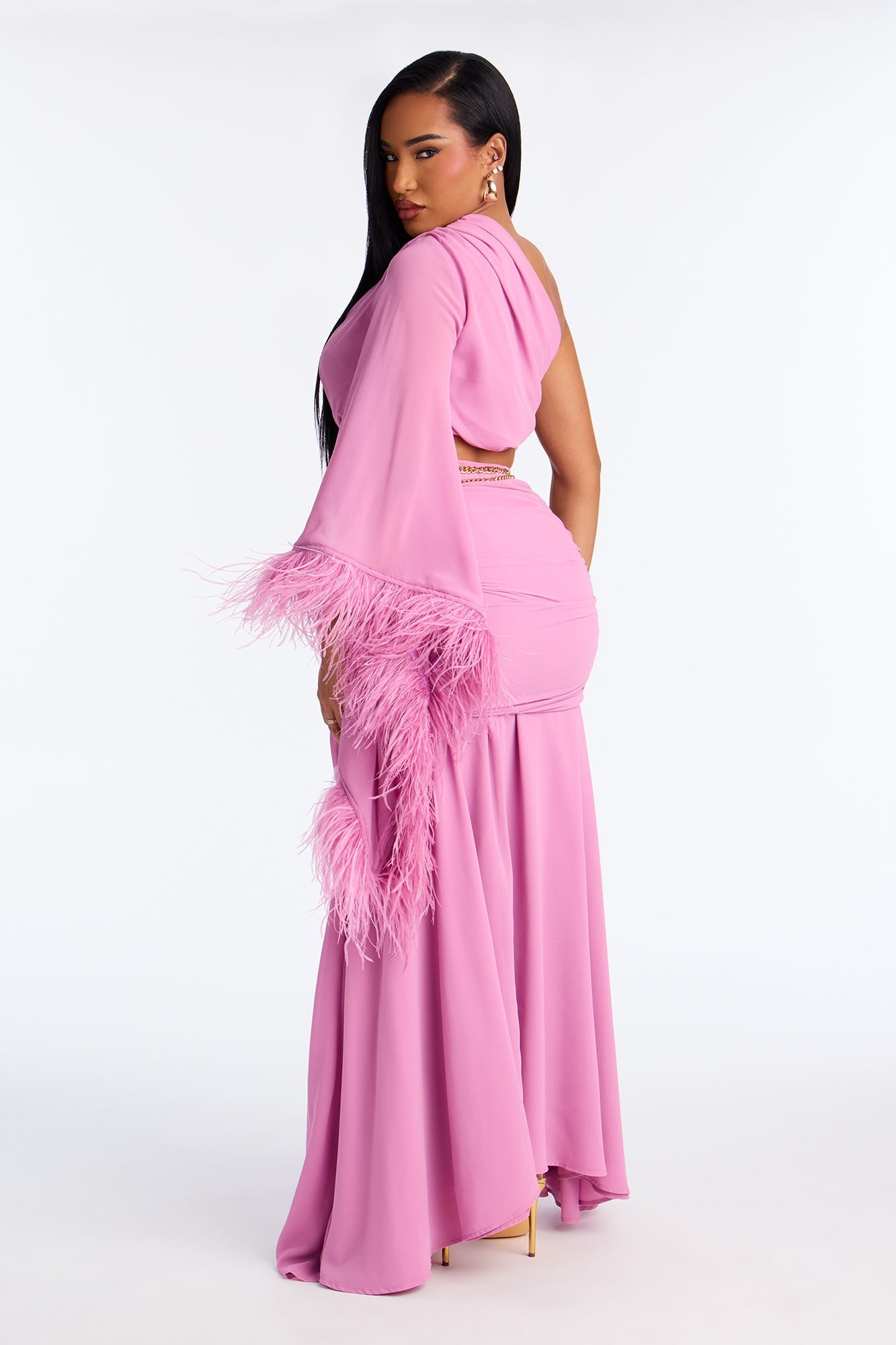 Athena Chiffon One Shoulder Maxi Skirt Set - Mauve