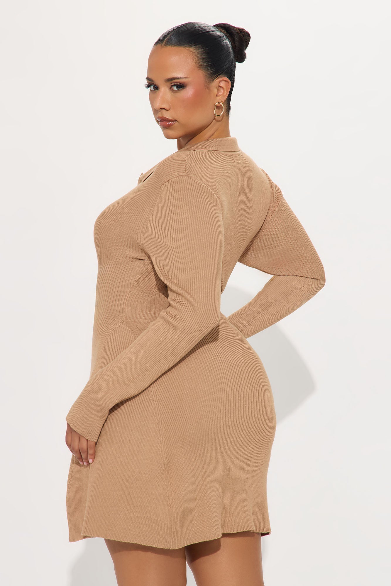 Soft Season Long Sleeve Sweater Mini Dress - Taupe
