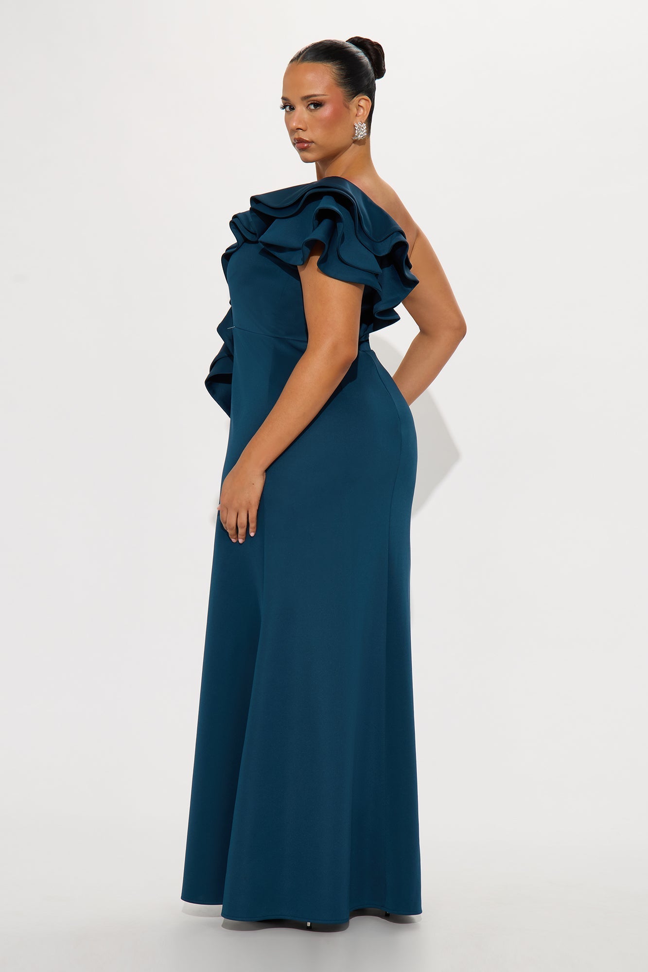 Stars Watching Ruffle Maxi Gown - Teal