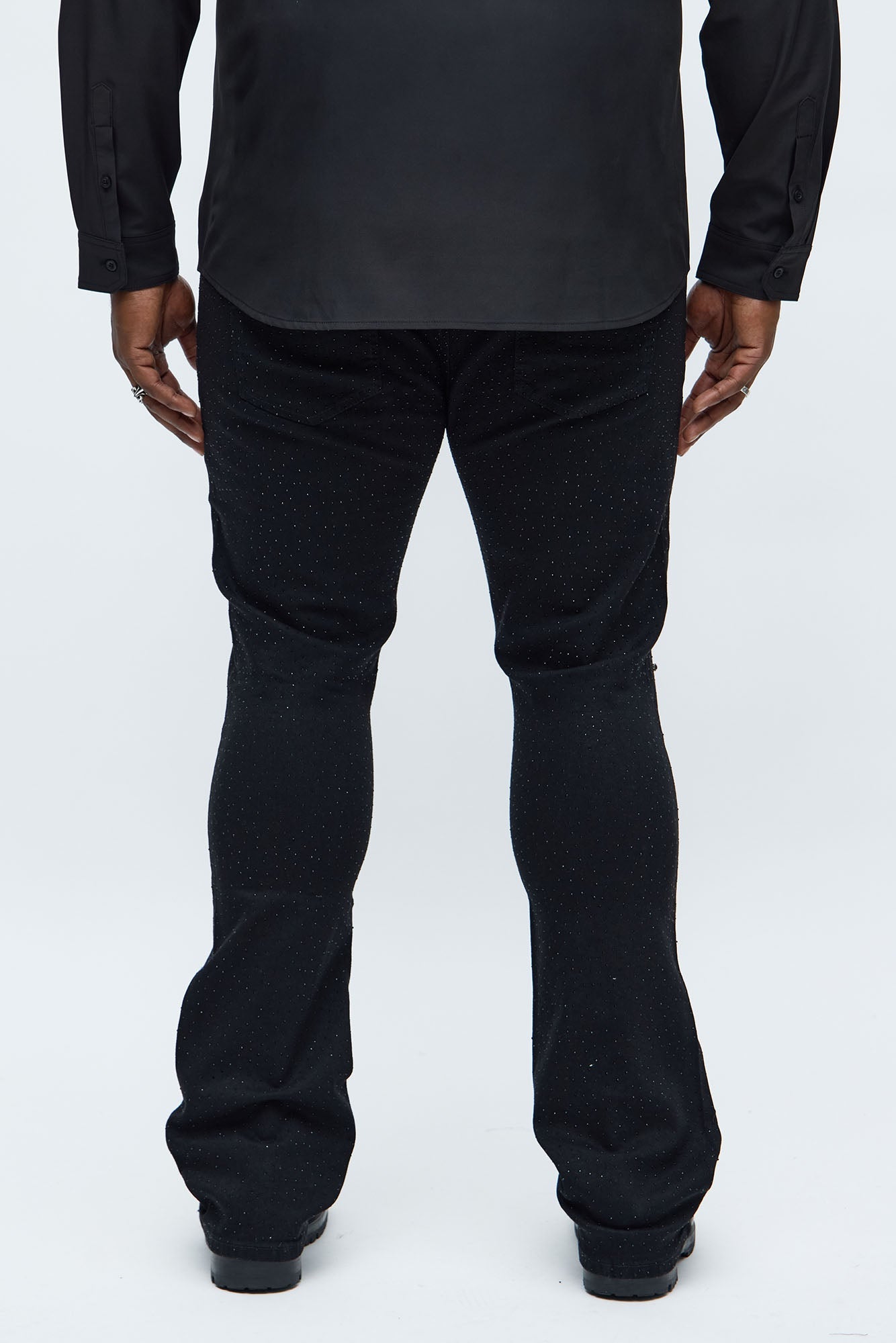 Stacked Skinny Flare Jeweled With It Jean - Black