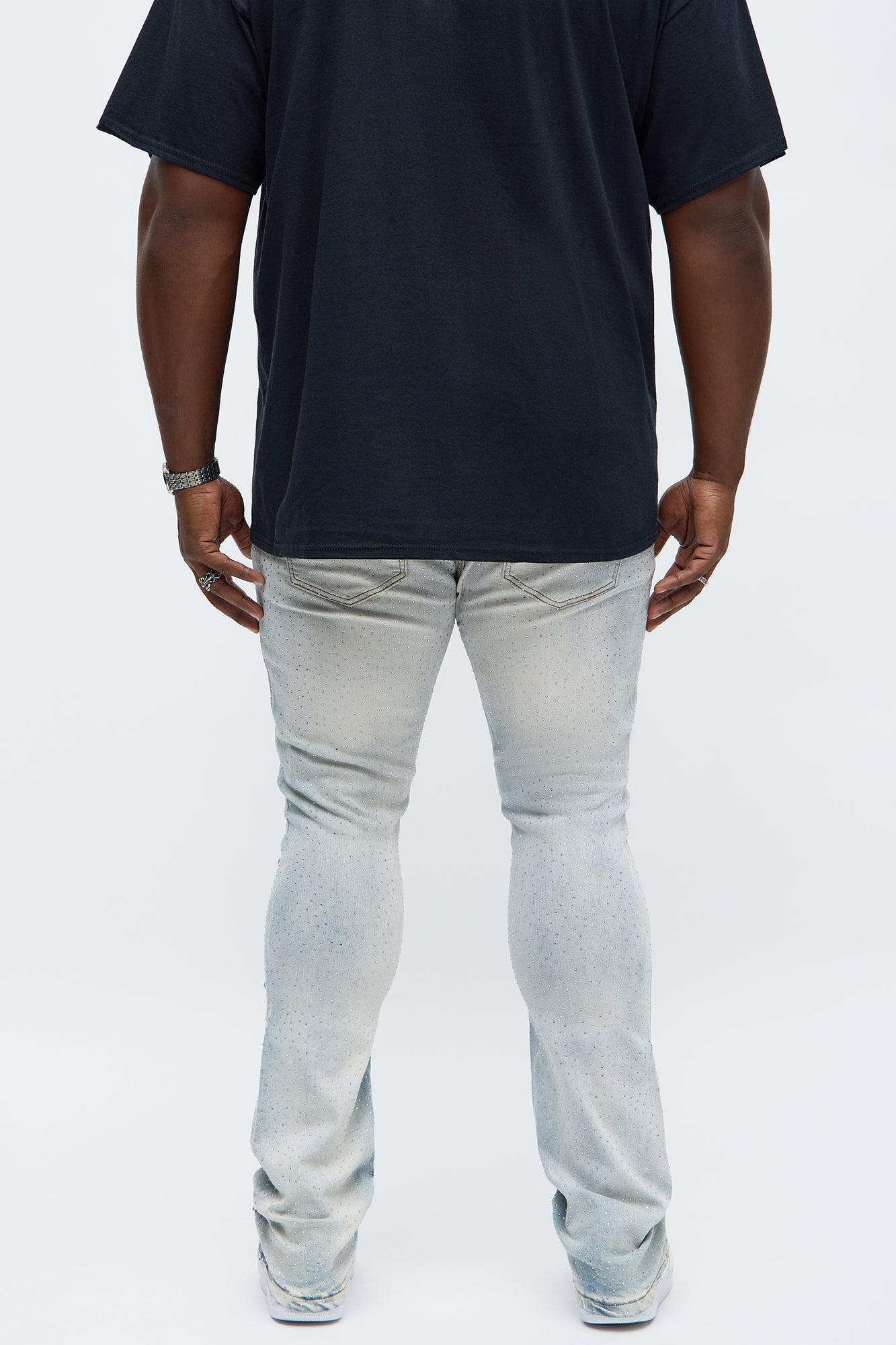 Stacked Skinny Flare Jeweled With It Jean - Light Wash