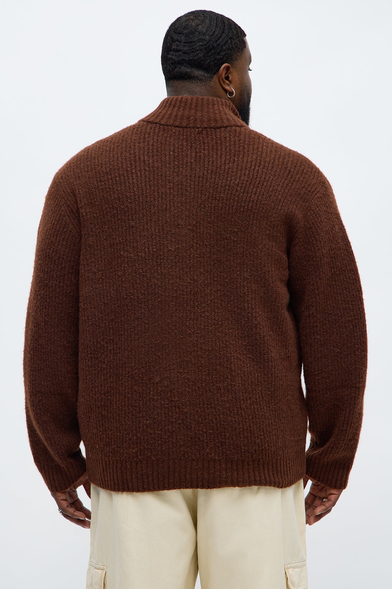 Oversized Willow Ribbed Zip Up Sweater - Brown